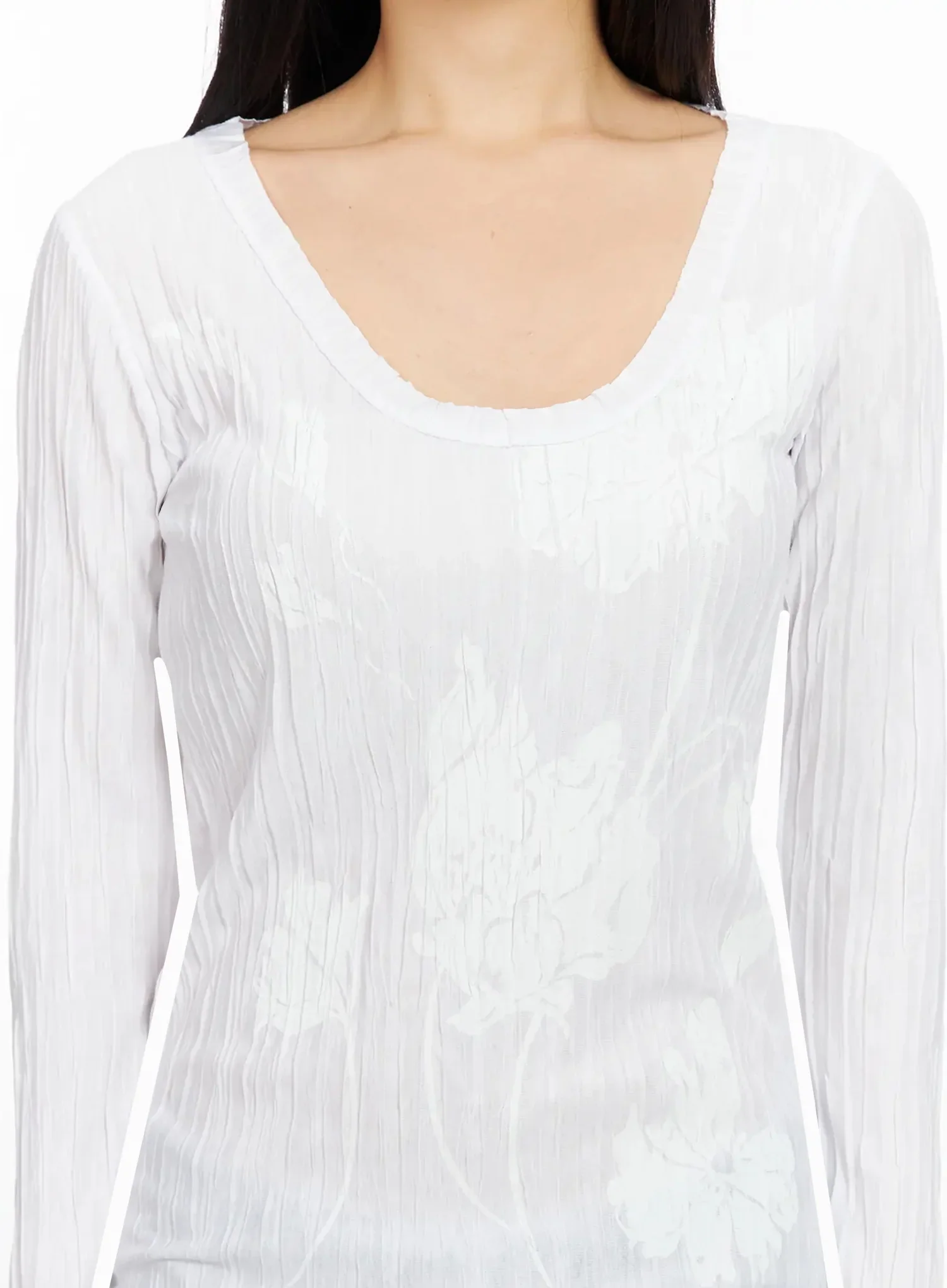 Floral Pleated U-Neck Long Sleeve CA513 - Image 4