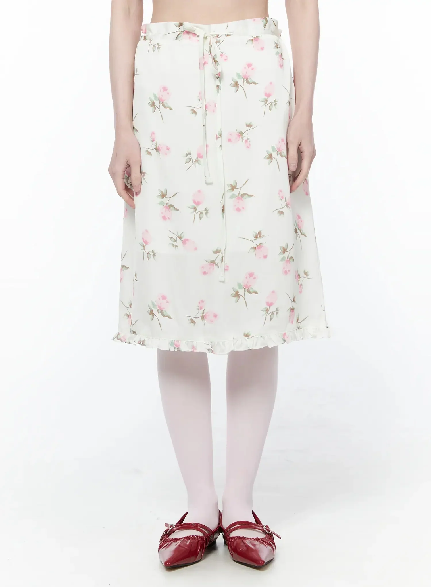 Floral Print Ruffle Hem Midi Skirt IY515