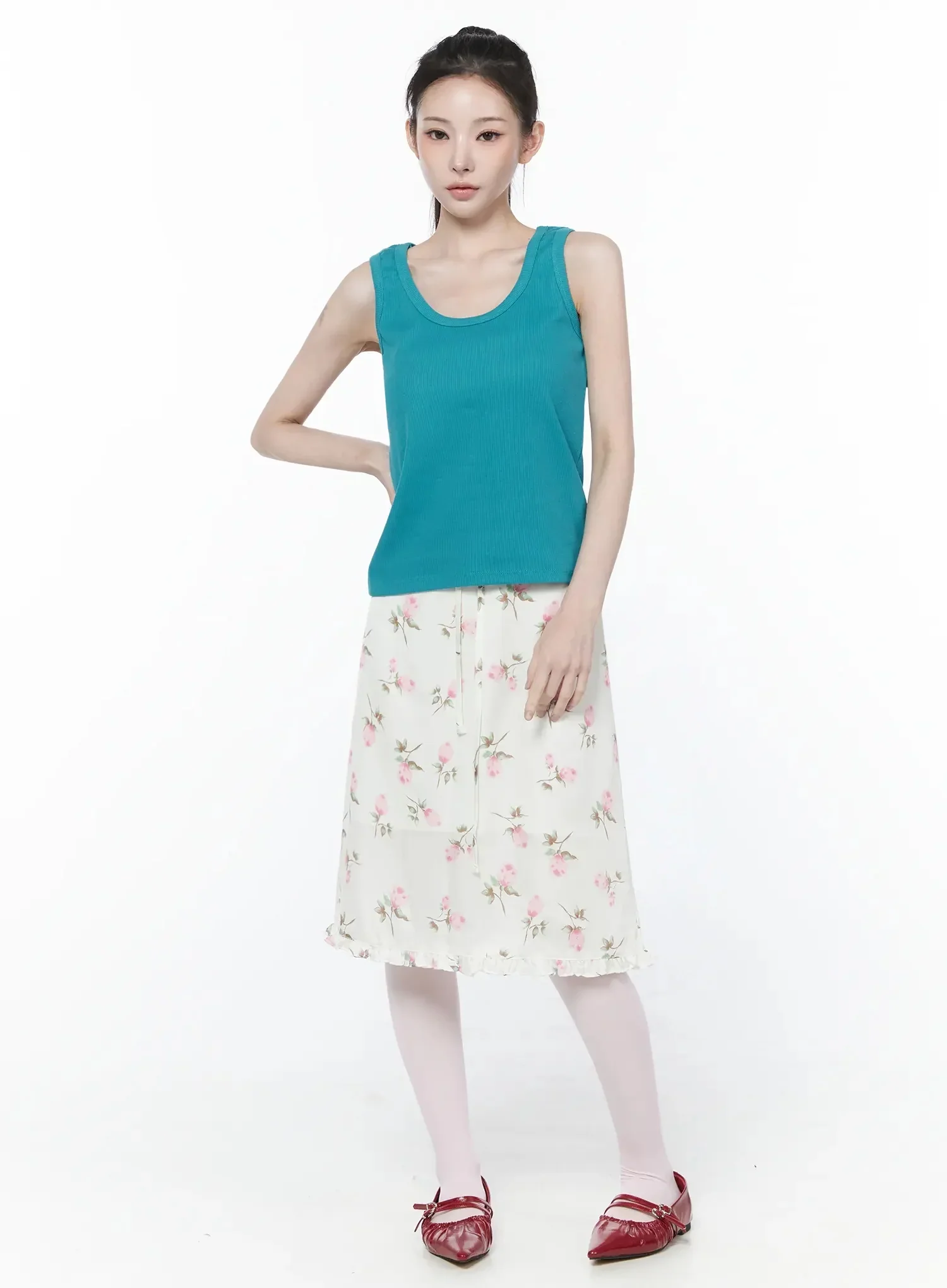 Floral Print Ruffle Hem Midi Skirt IY515 - Image 12
