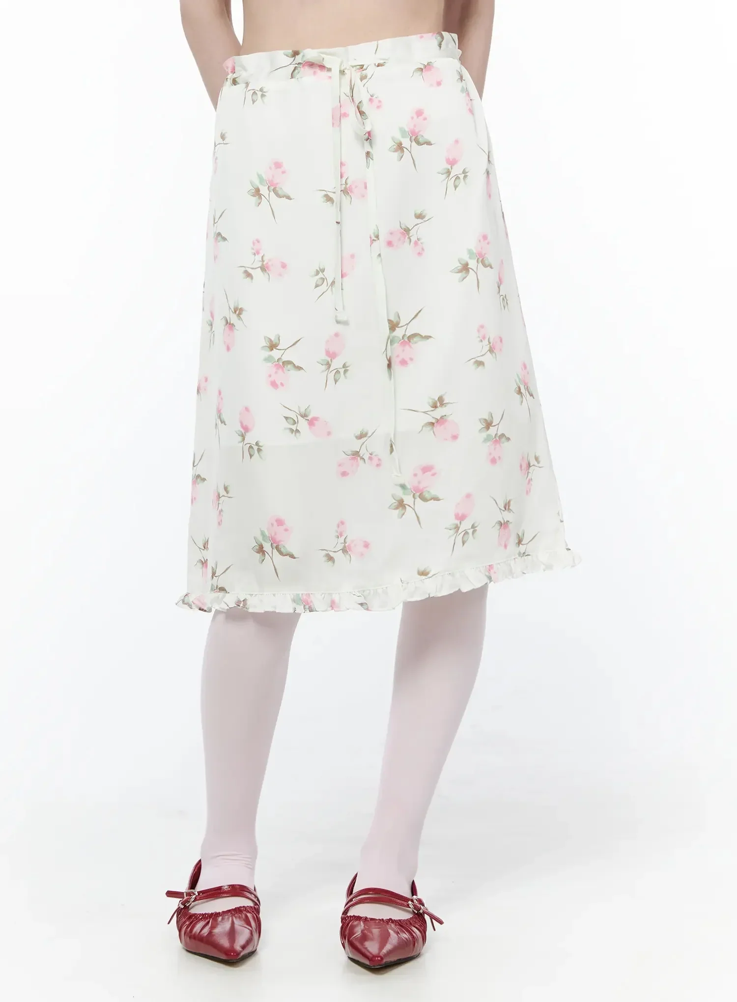 Floral Print Ruffle Hem Midi Skirt IY515 - Image 5