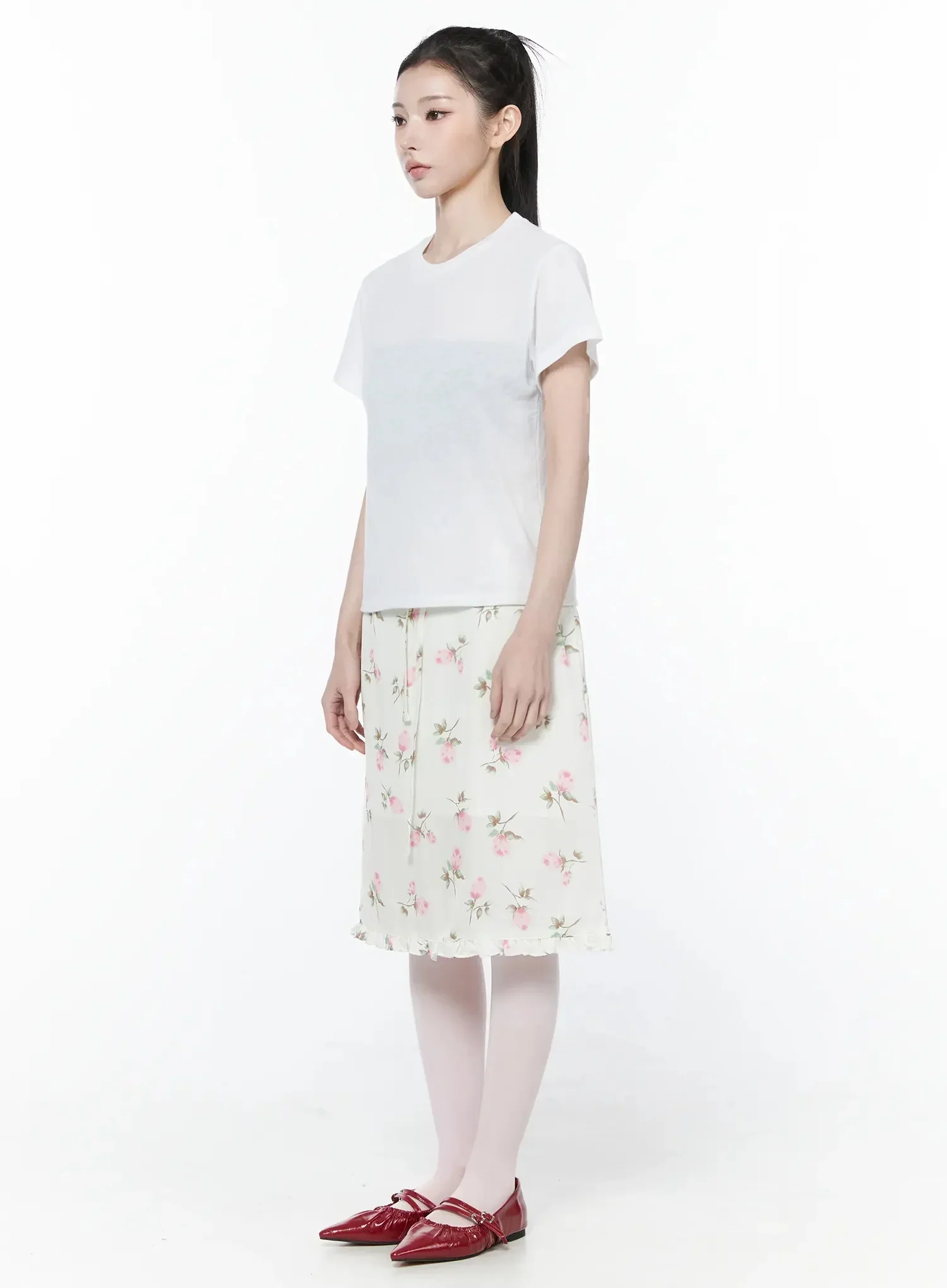 Floral Print Ruffle Hem Midi Skirt IY515 - Image 7