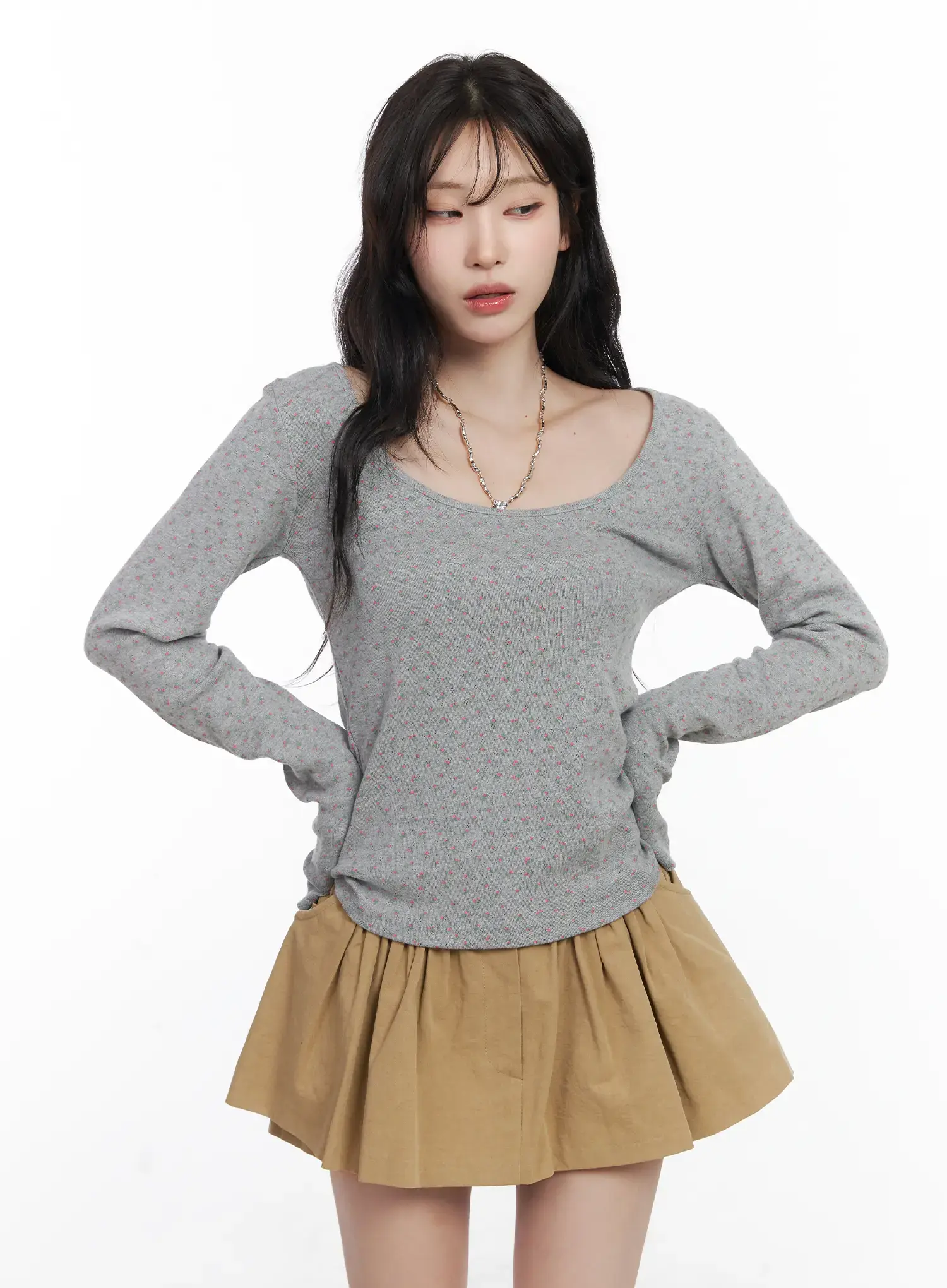Floral Print U-Neck Long Sleeve Top CJ526 - Image 11