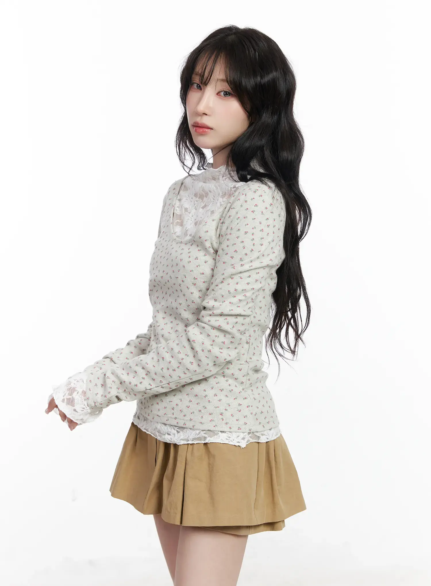 Floral Print U-Neck Long Sleeve Top CJ526 - Image 6