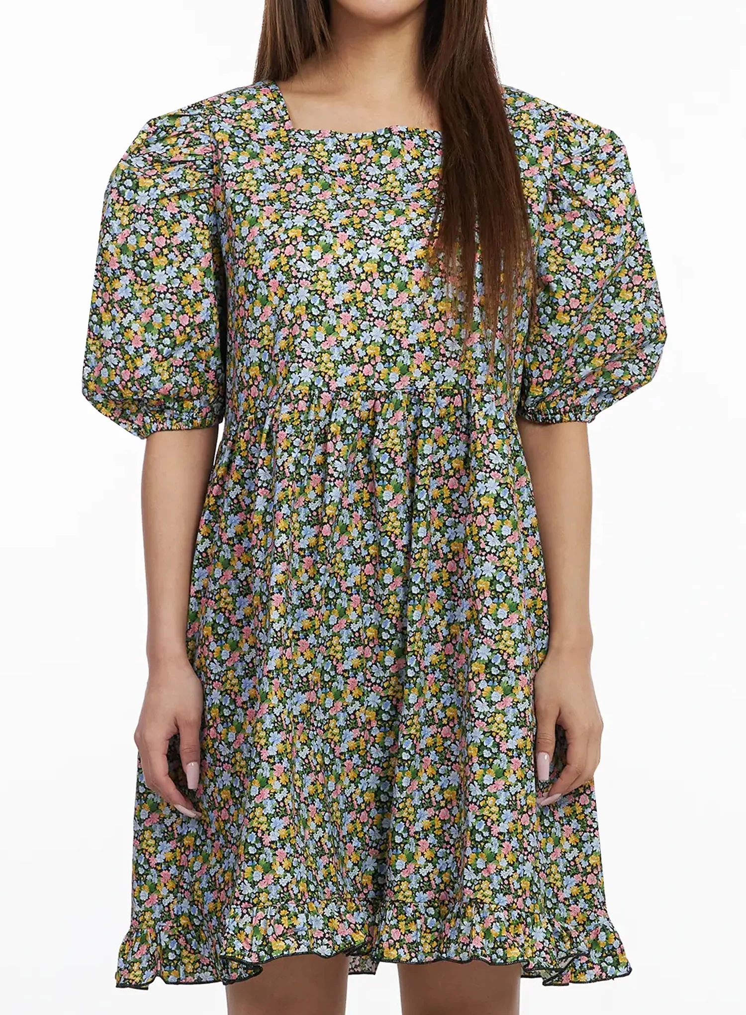 Floral Puff Sleeve Babydoll Dress IY501 - Image 3
