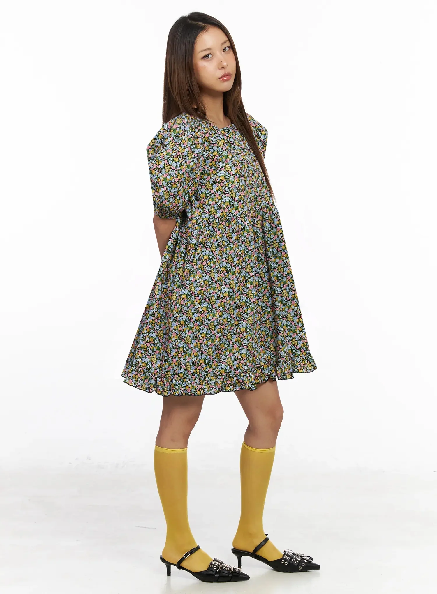 Floral Puff Sleeve Babydoll Dress IY501 - Image 5