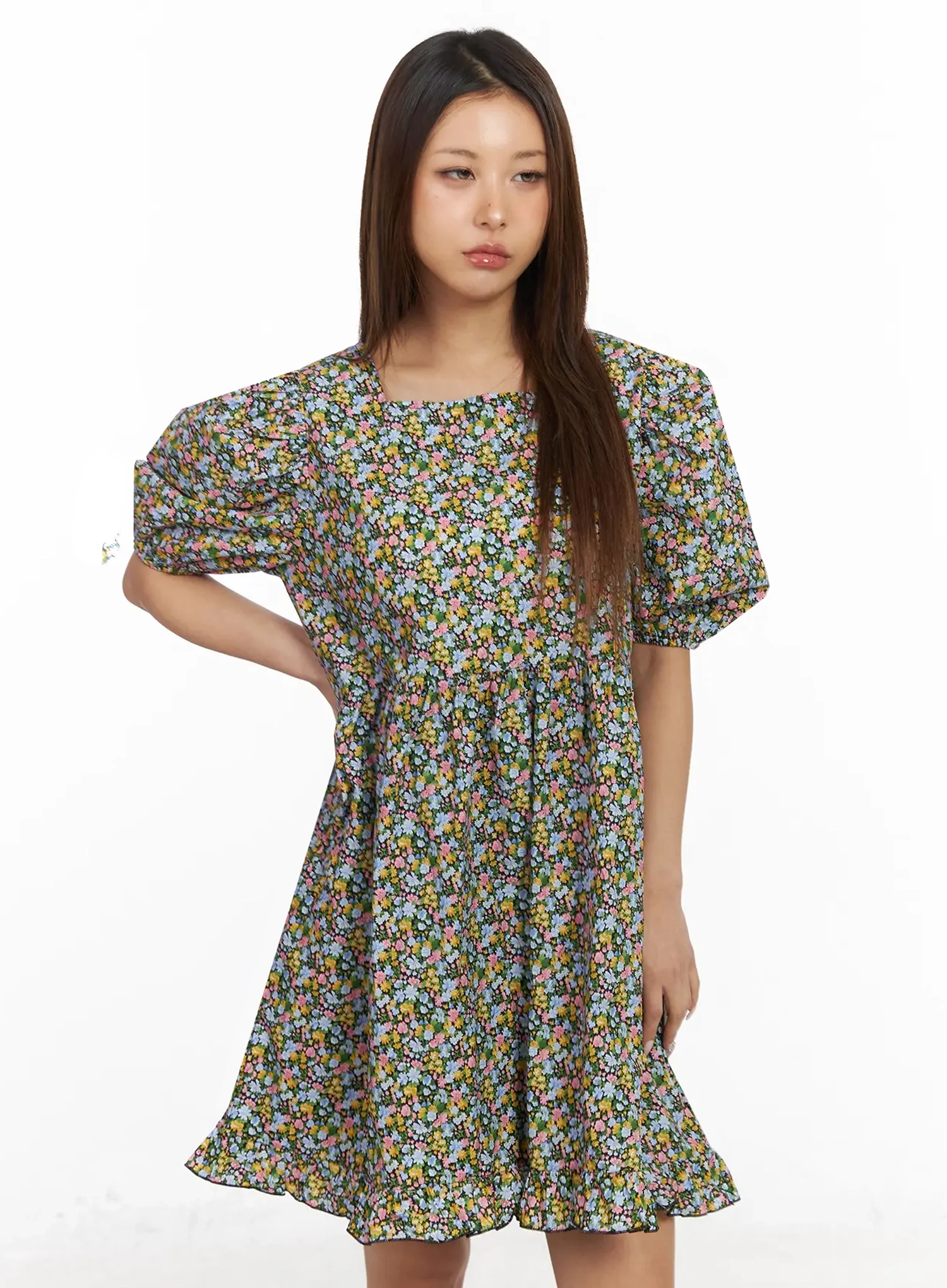 Floral Puff Sleeve Babydoll Dress IY501 - Image 6