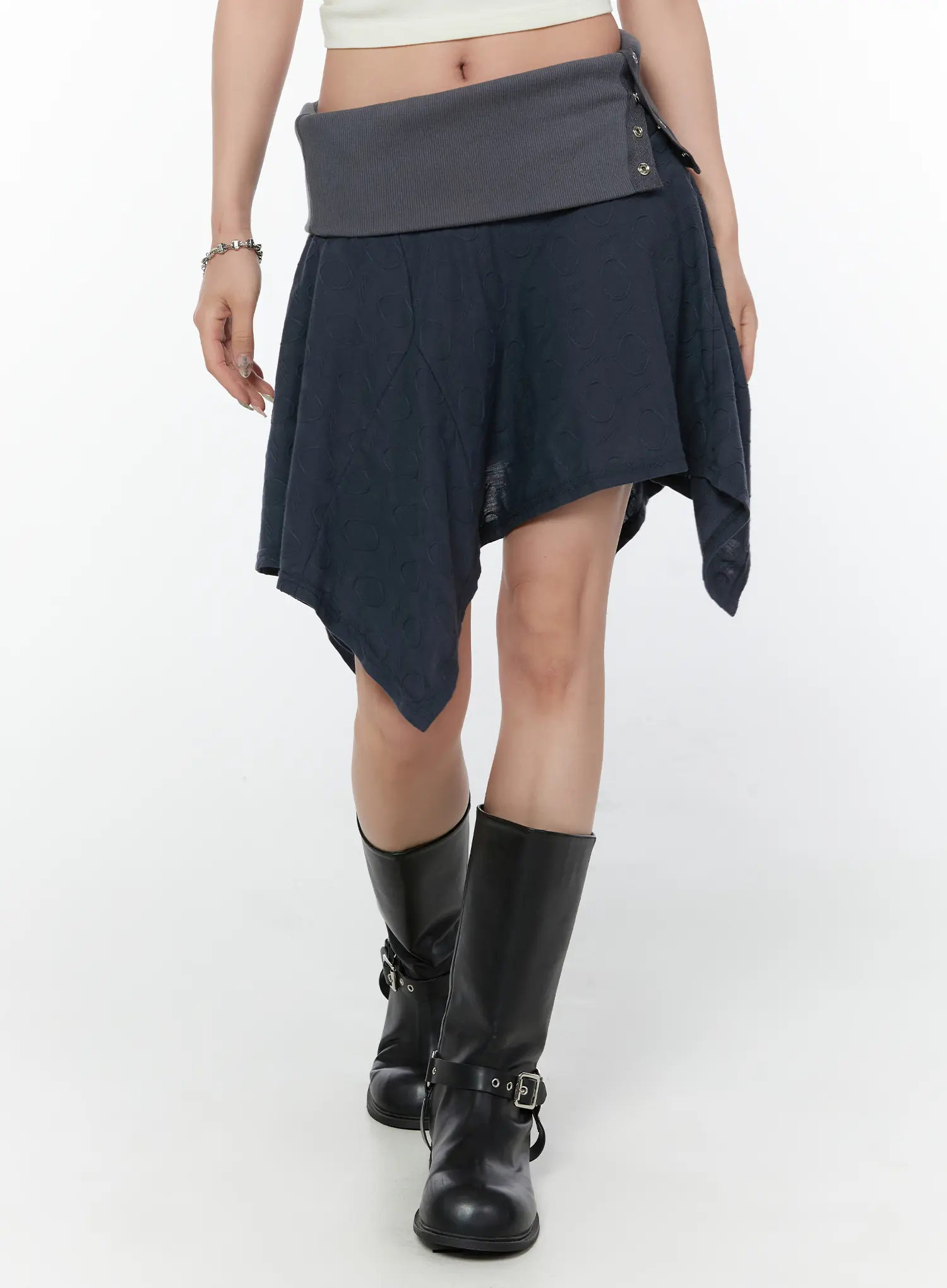 Folded Button Flare Mini Skirt CY515 - Image 2