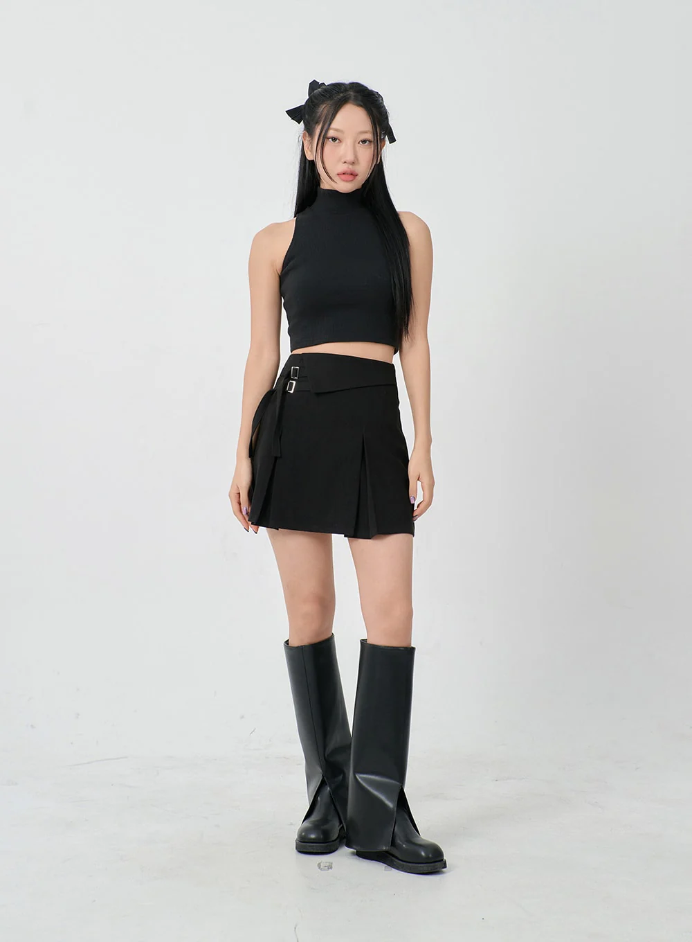 Folded Waist Two Buckle Pleated Mini Skirt BD23 - Image 2