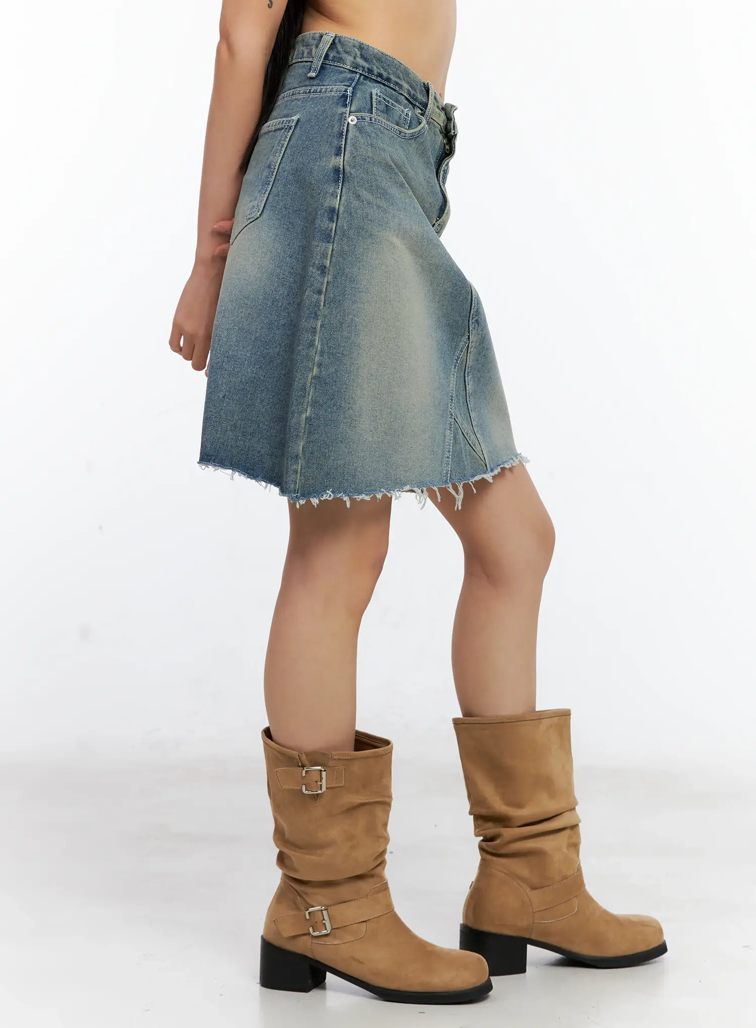 Frayed-Hem Denim Midi Skirt CL529 - Image 7
