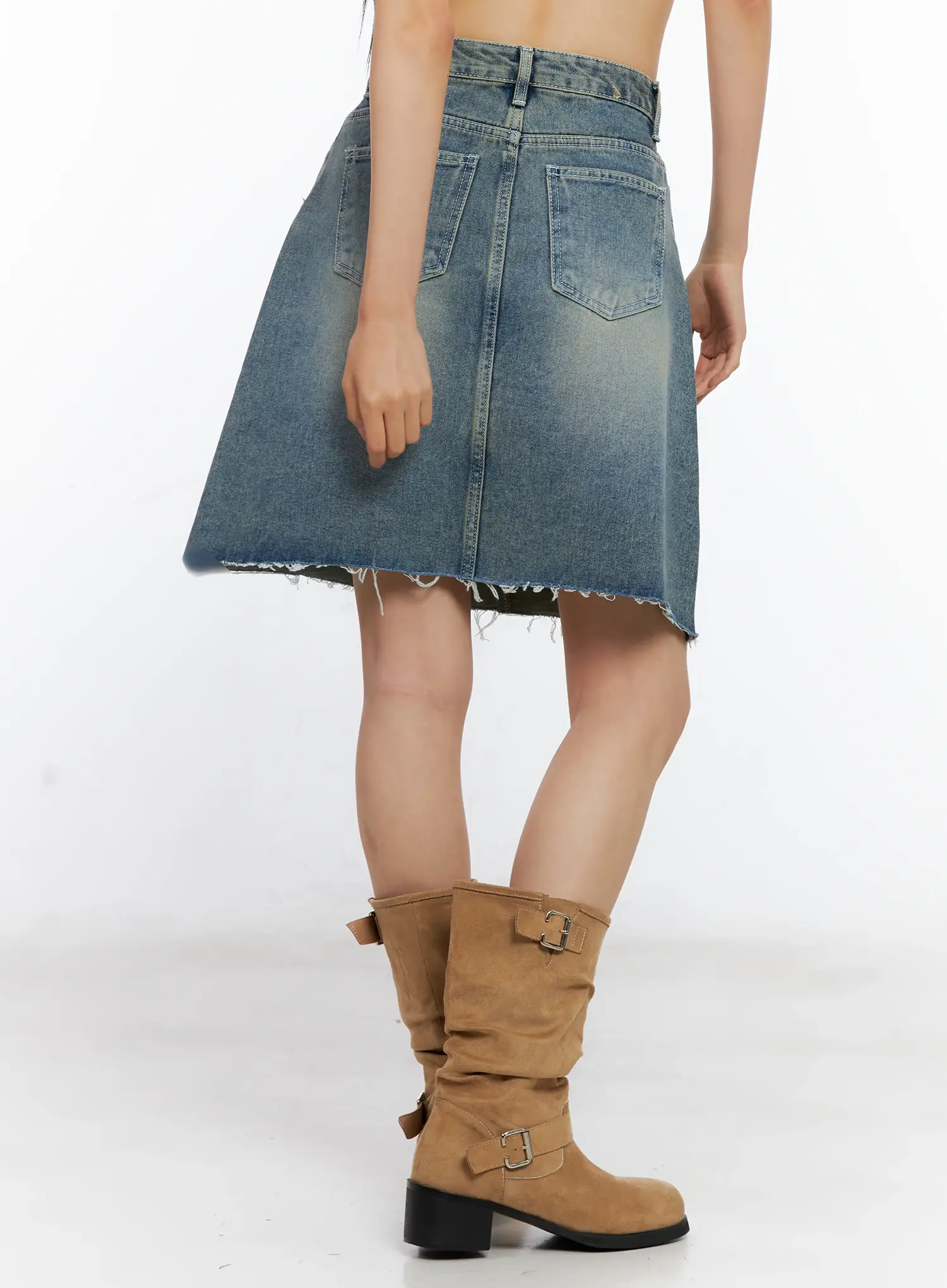 Frayed-Hem Denim Midi Skirt CL529 - Image 8