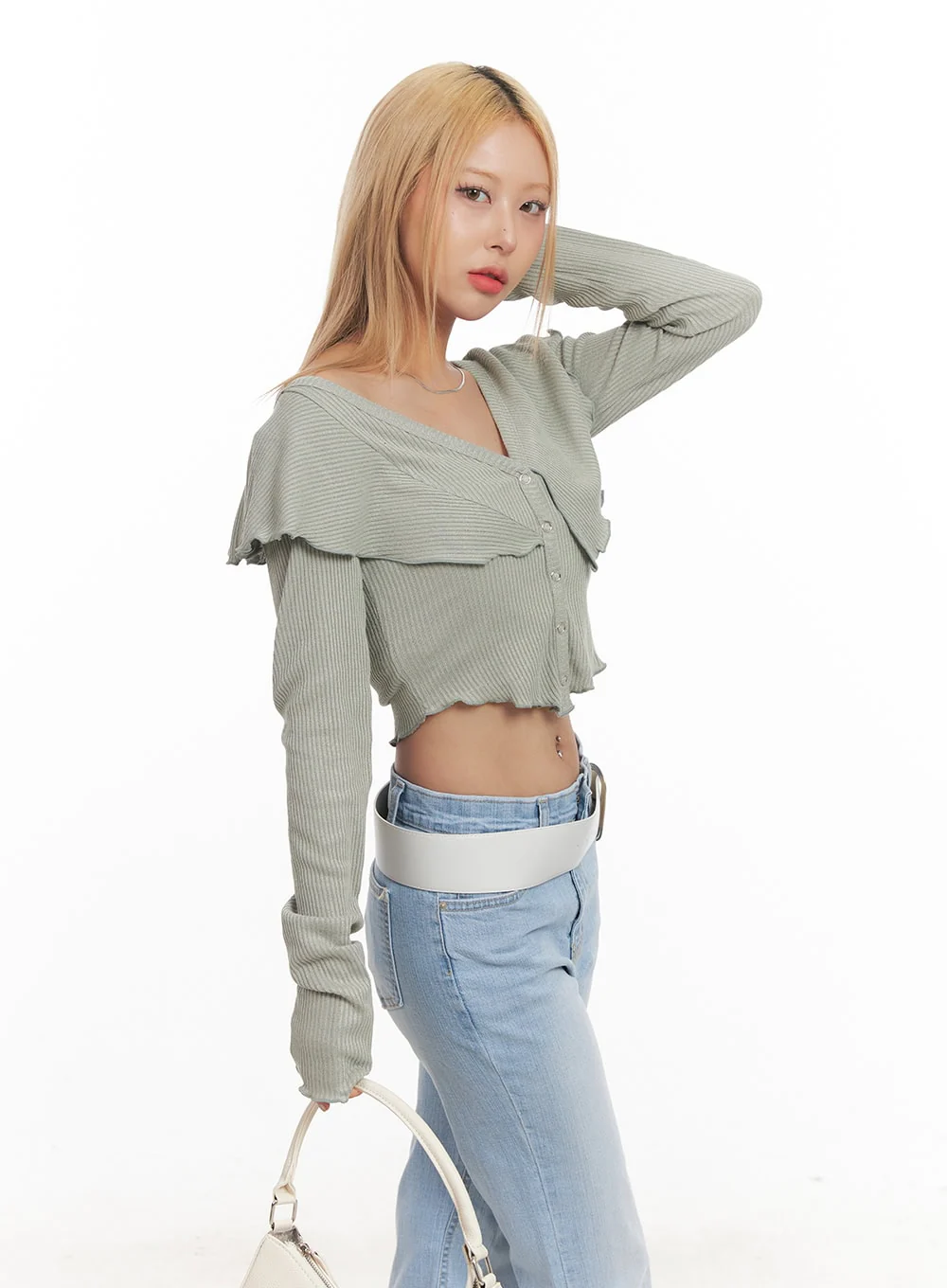 Frill Layered Long-Sleeve Button Crop Top CM505 - Image 10