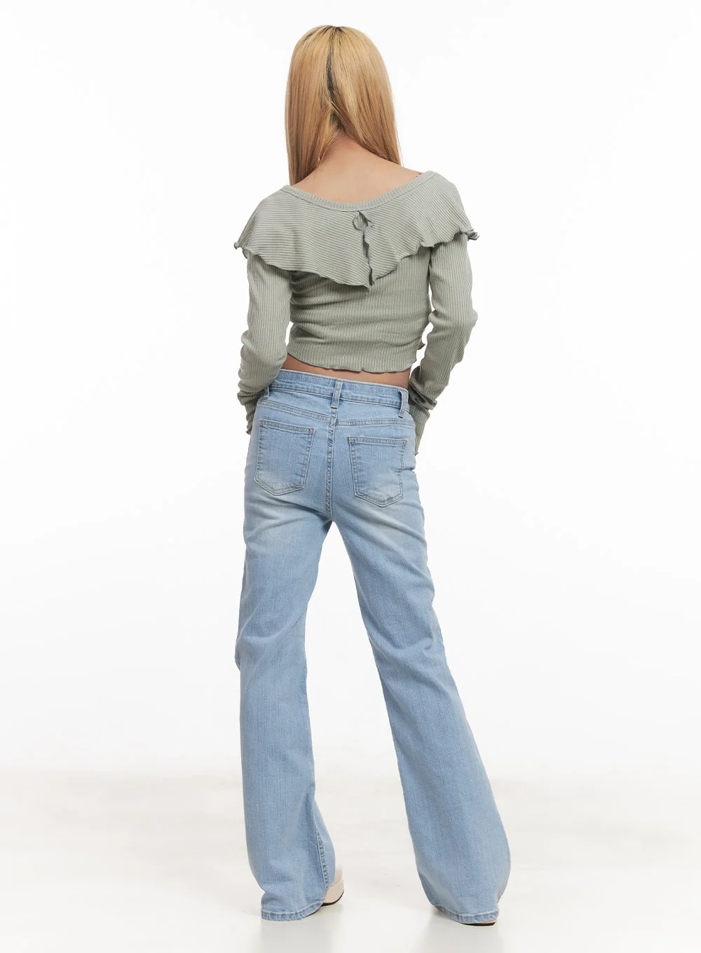 Frill Layered Long-Sleeve Button Crop Top CM505 - Image 9
