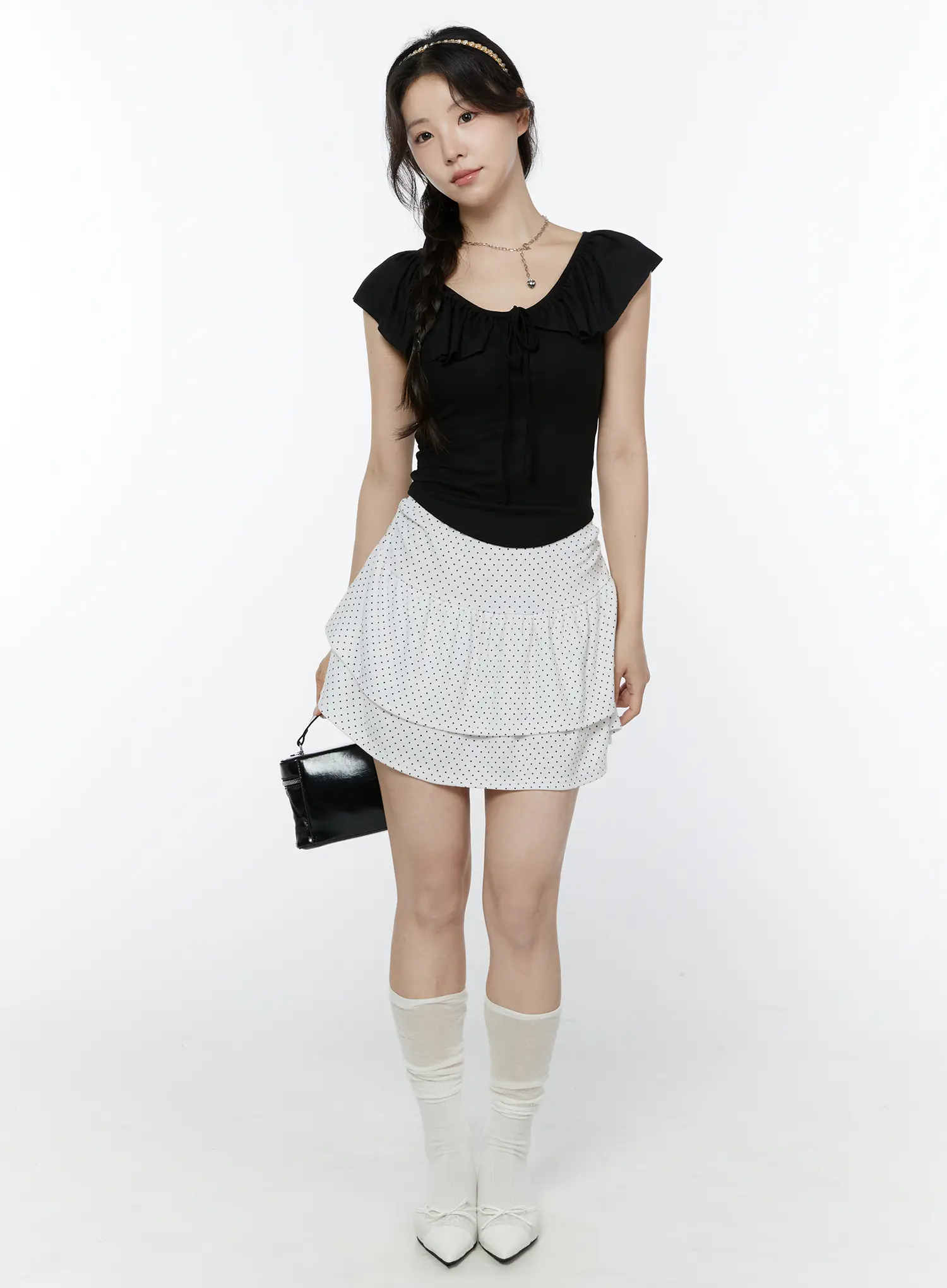 Frill Ribbon V-Neck Off-Shoulder Top IY507 - Image 3