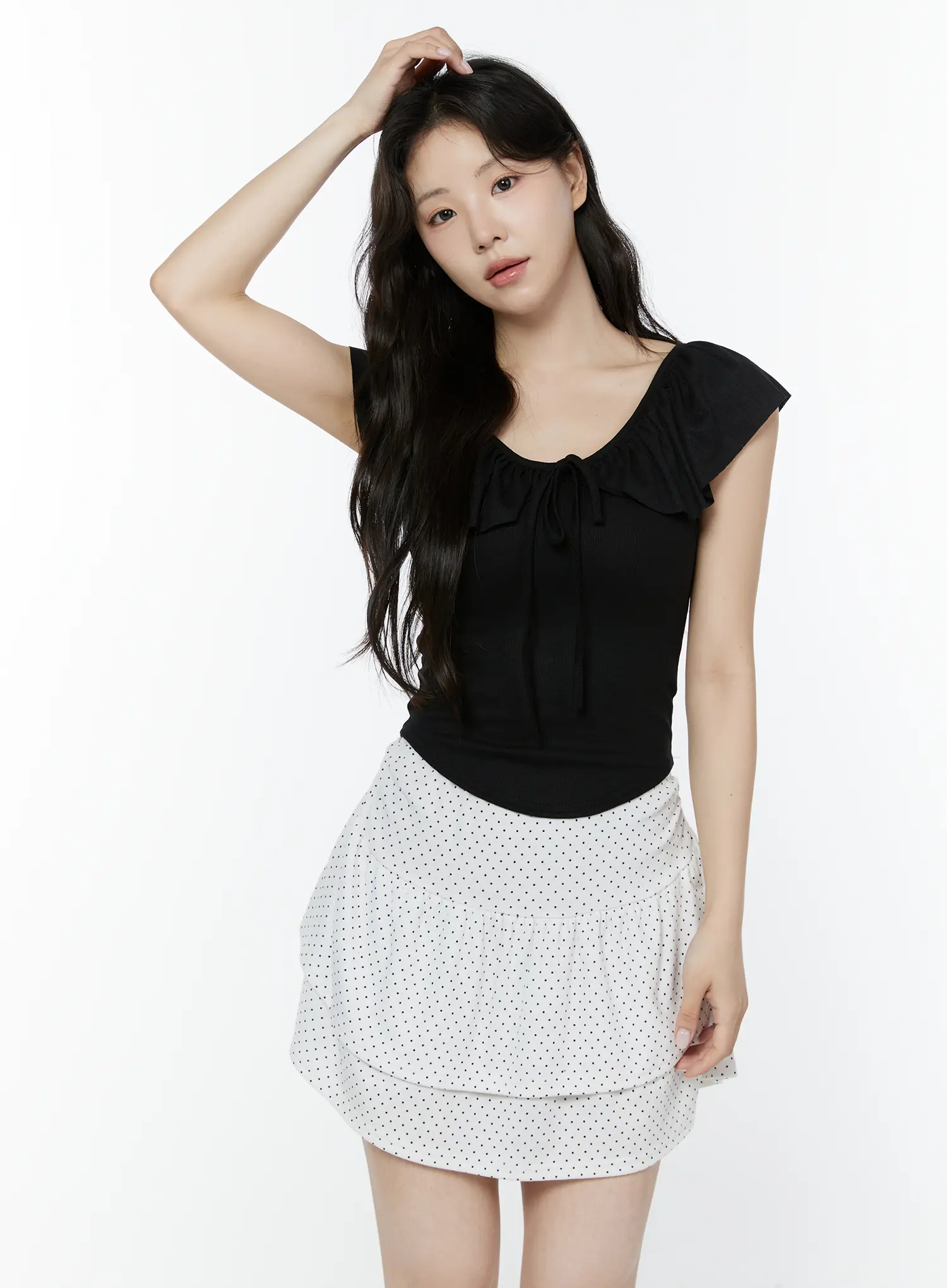 Frill Ribbon V-Neck Off-Shoulder Top IY507 - Image 9