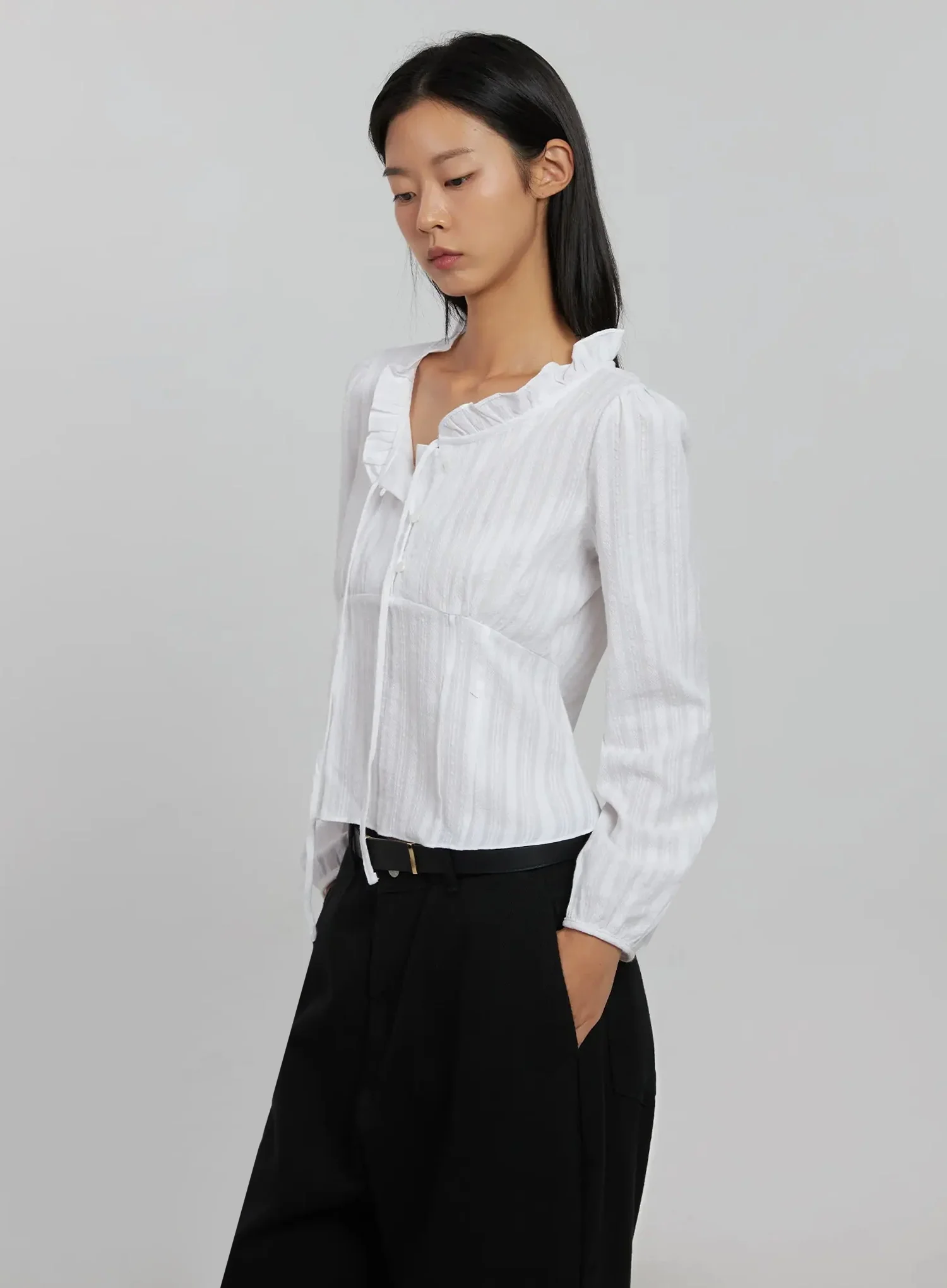 Frill Striped Blouse IJ509 - Image 9