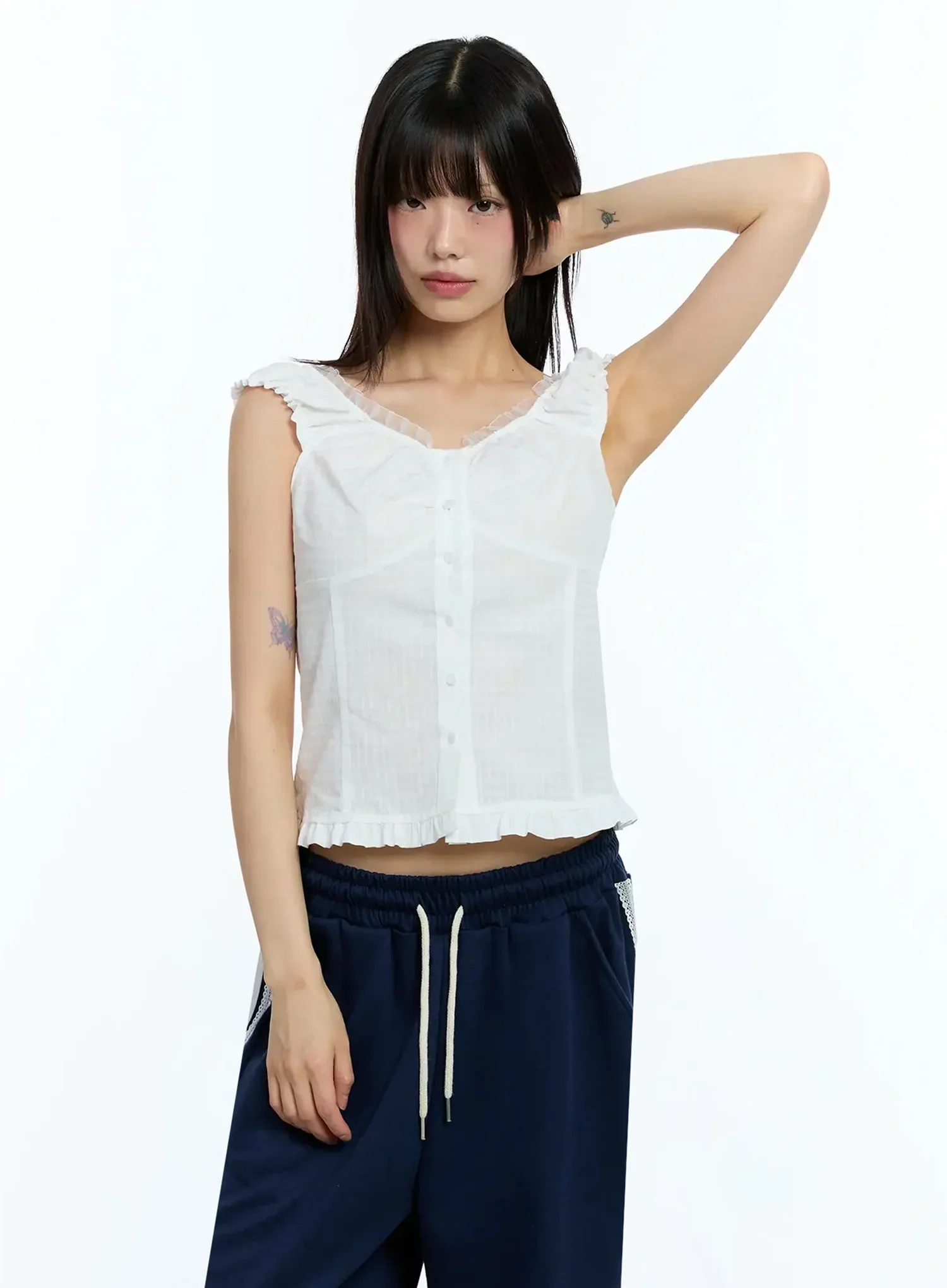 Frill-Trim Sleeveless Blouse IU525 - Image 6