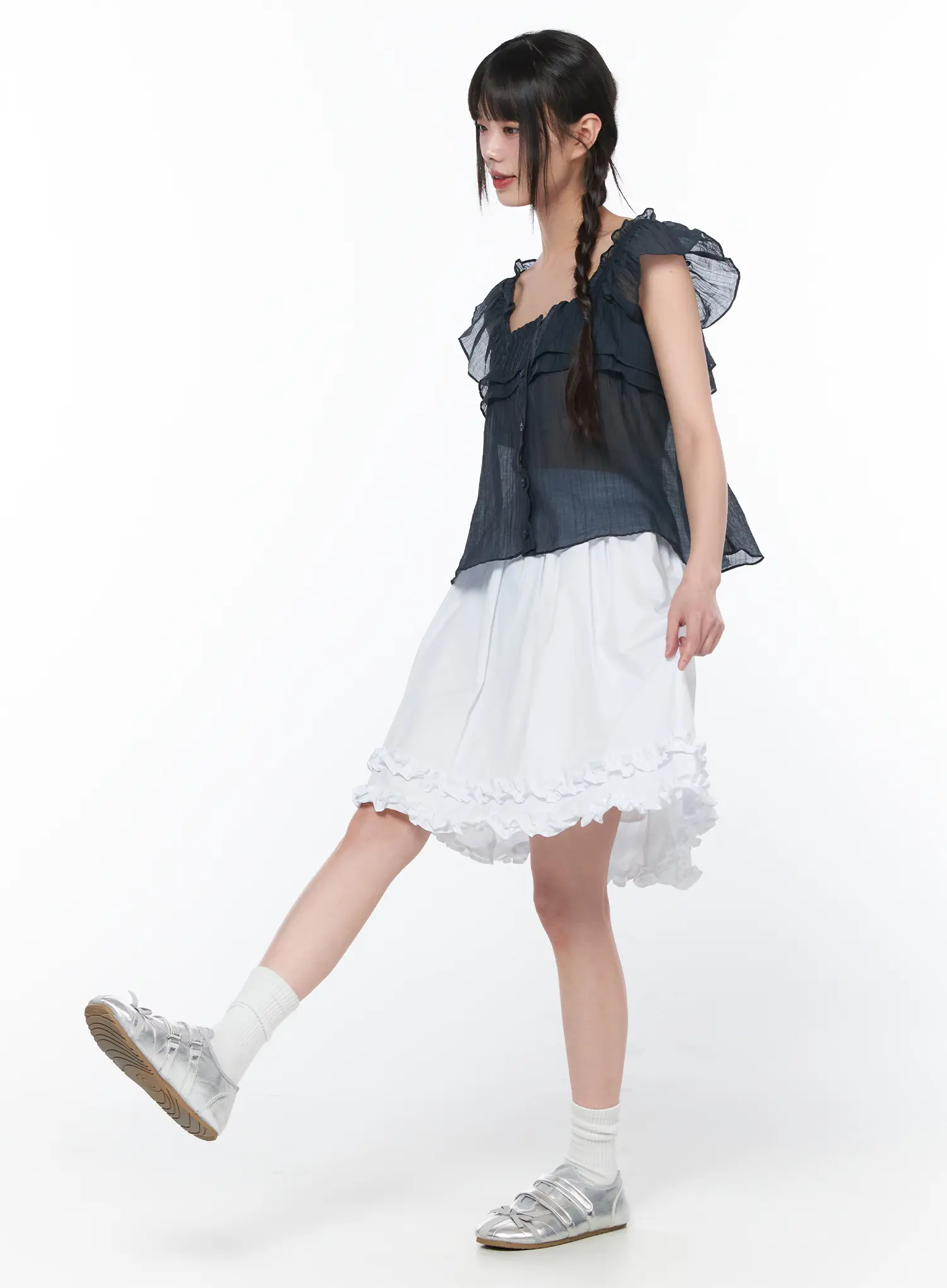 Frilled Shirred Midi Skirt CA528 - Image 6