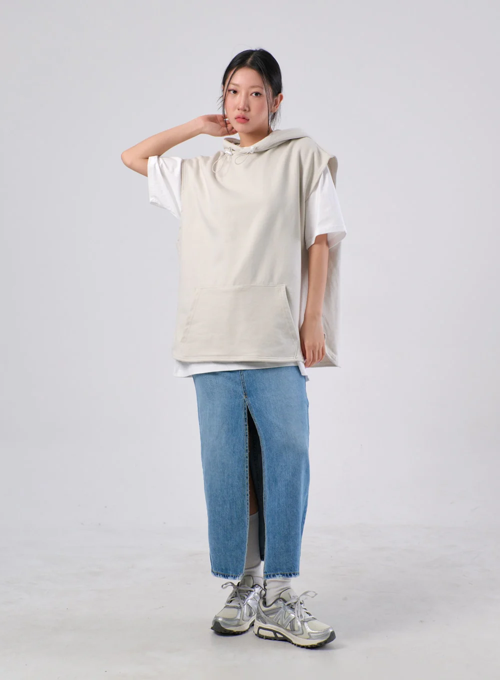 Front Slit Denim Maxi Skirt IA305 - Image 2