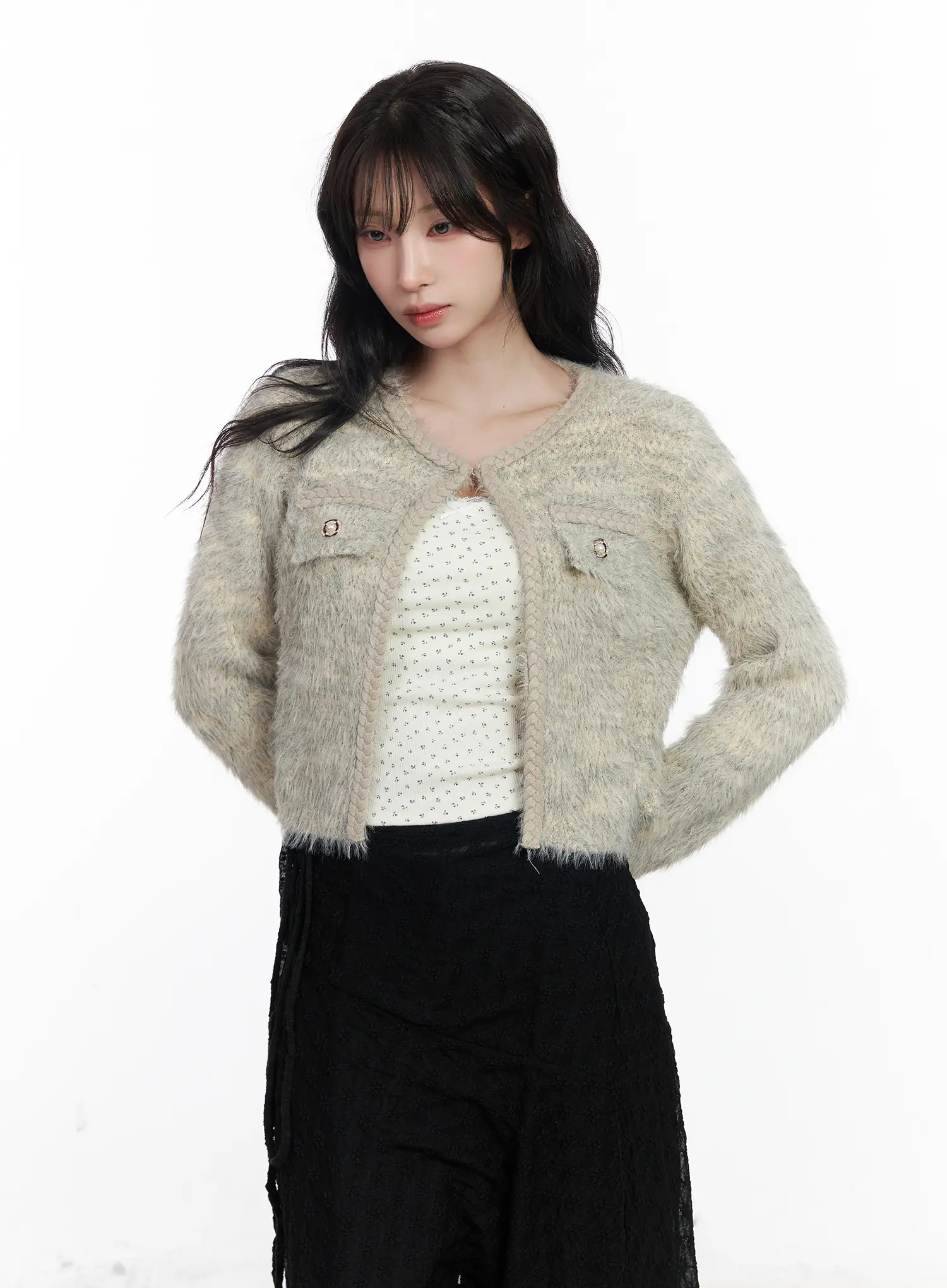 Fuzzy Angora Tweed Cardigan CJ526 - Image 2
