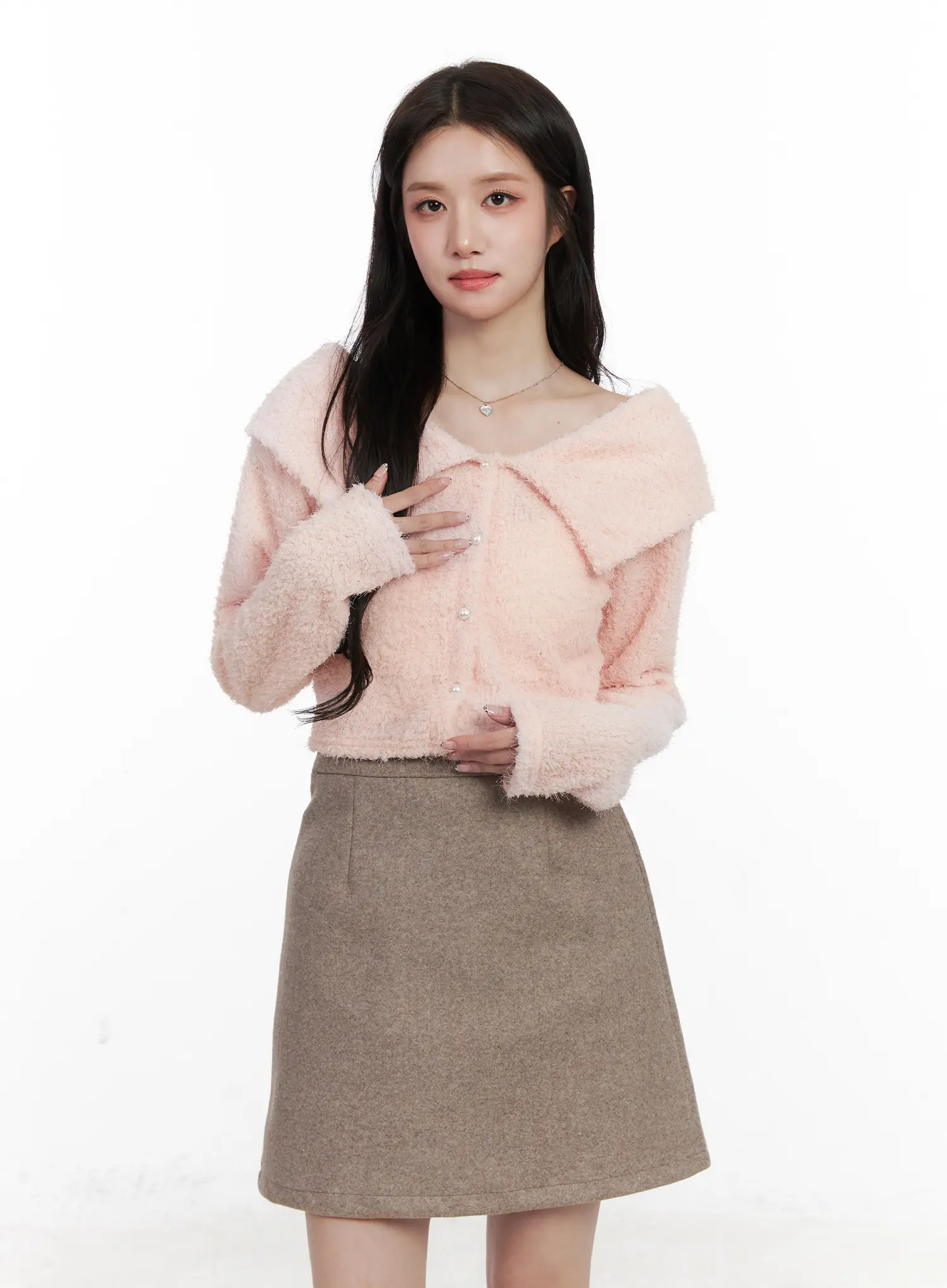 Fuzzy Collar Cropped Cardigan CN526 - Image 8