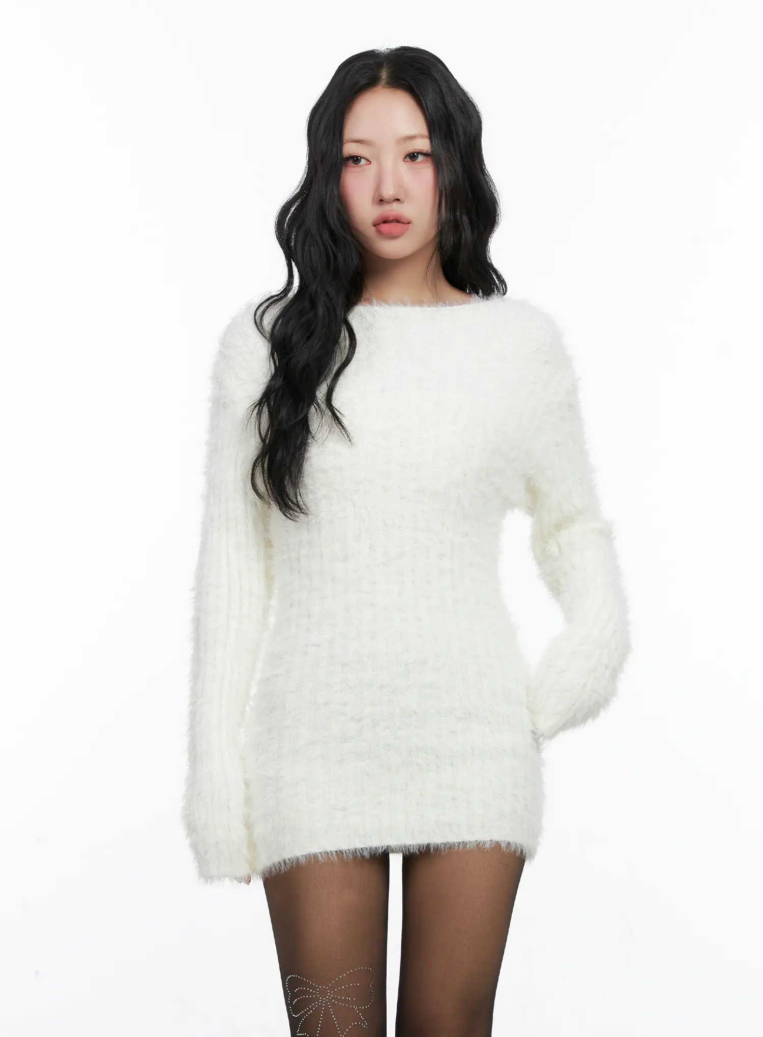 Fuzzy Knit Mini Dress CN514 - Image 2