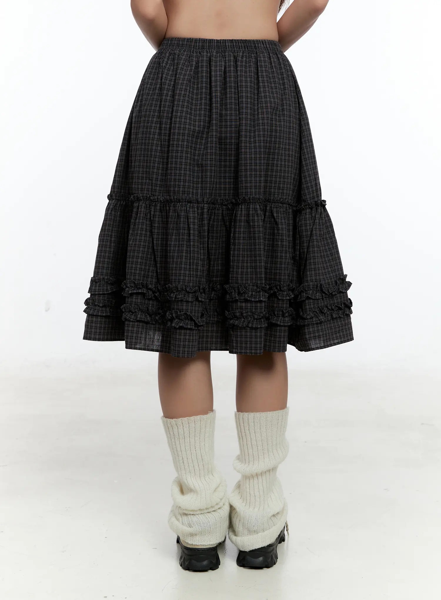 Gingham Ruffle Layered Midi Skirt CS517 - Image 4