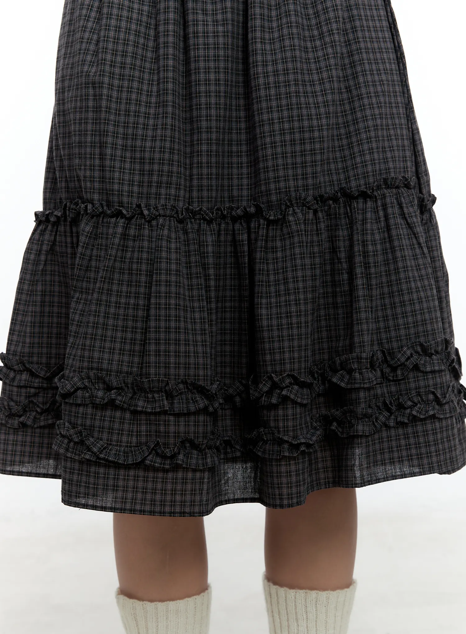 Gingham Ruffle Layered Midi Skirt CS517 - Image 8