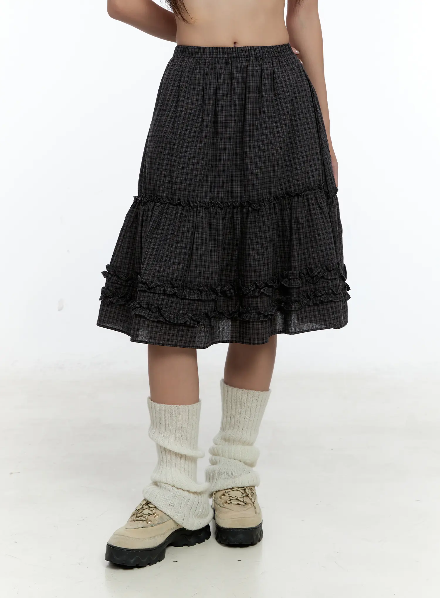 Gingham Ruffle Layered Midi Skirt CS517 - Image 9