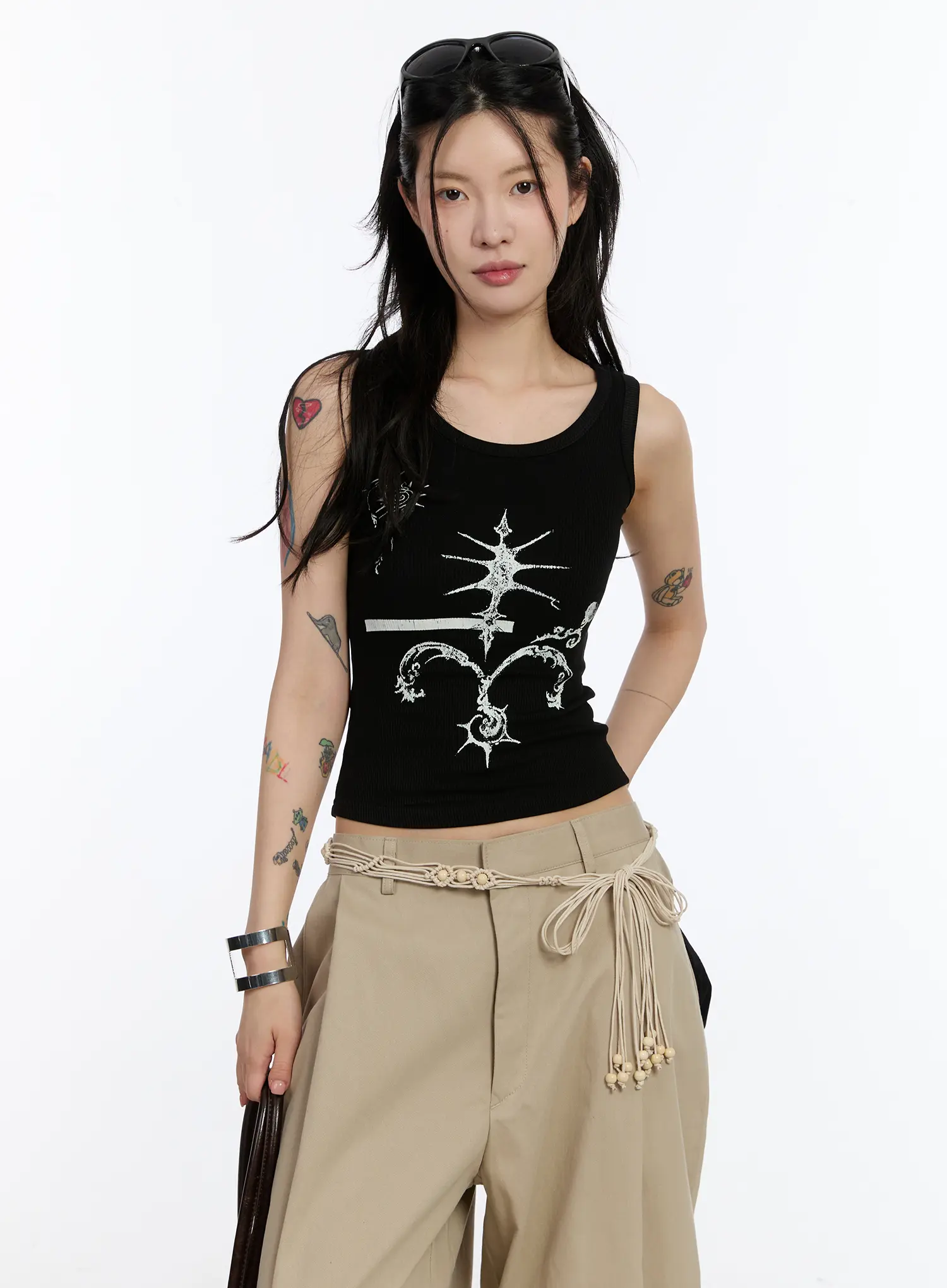 Gothic Print Ribbed Tank CA506