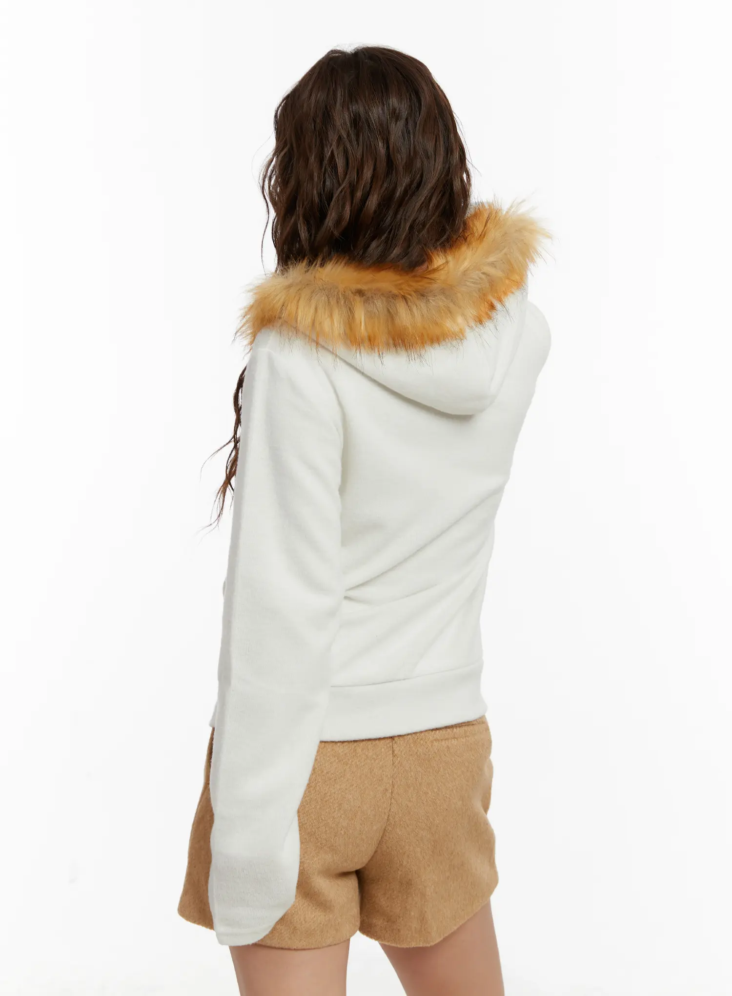Graphic Faux Fur Trim Zip-Up Hoodie CD512 - Image 9