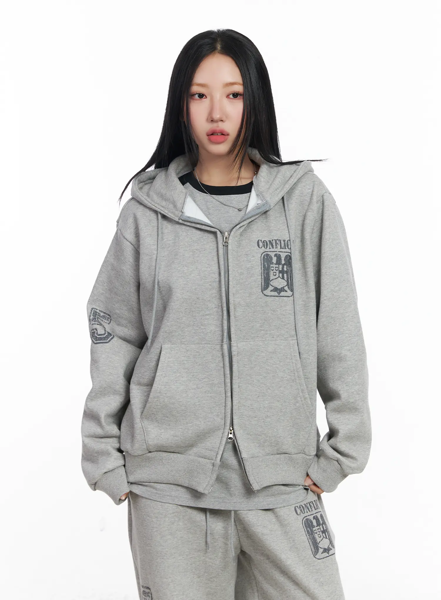 Graphic Fleece Oversized Zip-Up Hoodie CJ515 - Image 5