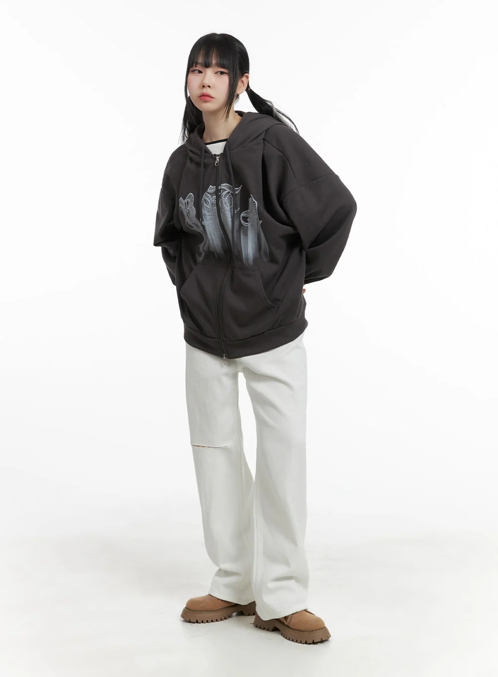 Graphic Lettering Oversized Hoodie Jacket OM426 - Image 2