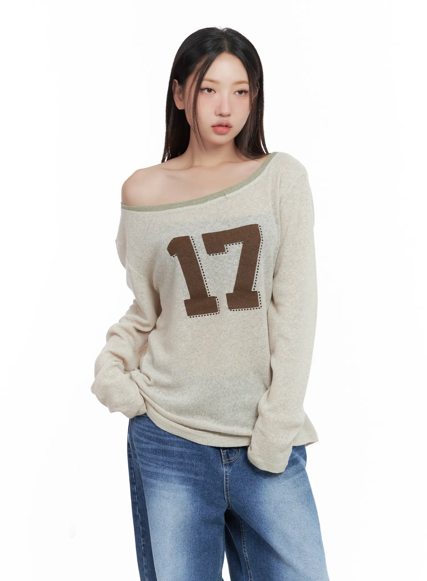 Graphic Linen Loose-Fit Long-Sleeve Tee CL509 - Image 9