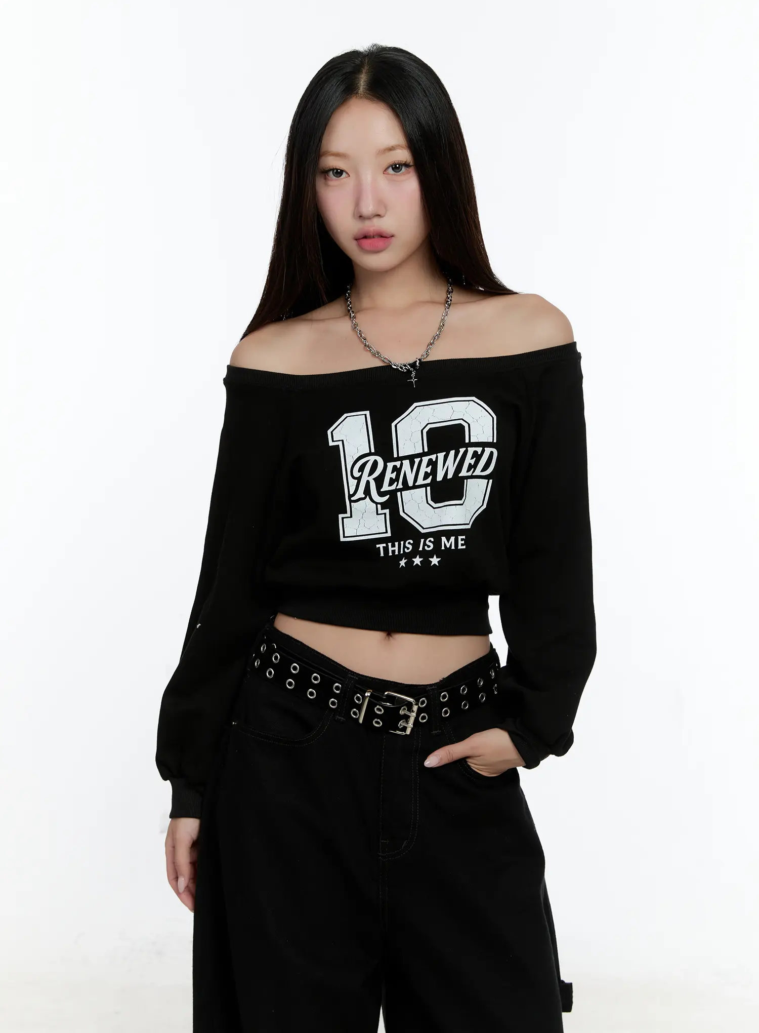 Graphic Off-shoulder Crop Sweatshirt CS517 - Image 2