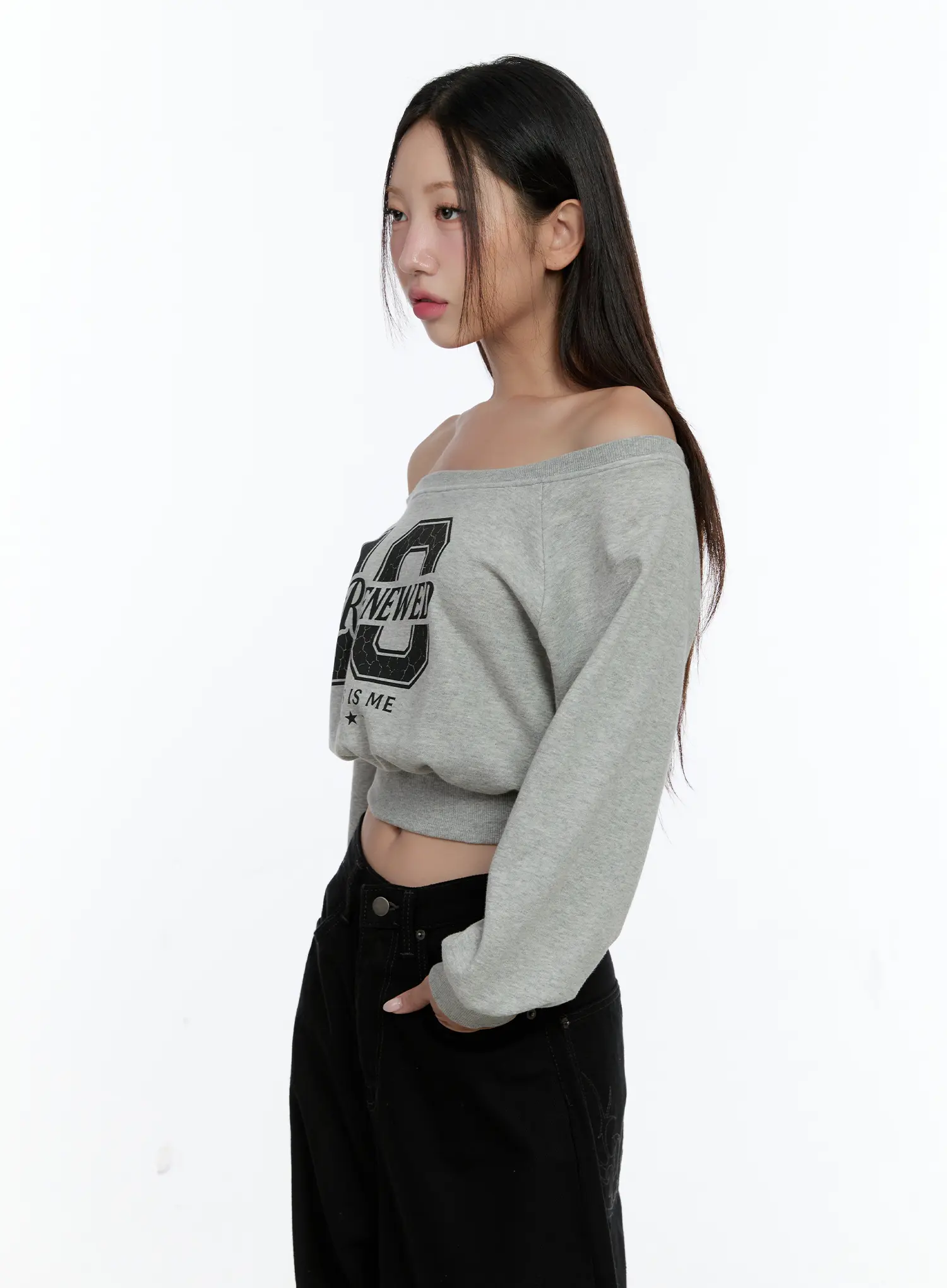 Graphic Off-shoulder Crop Sweatshirt CS517 - Image 6