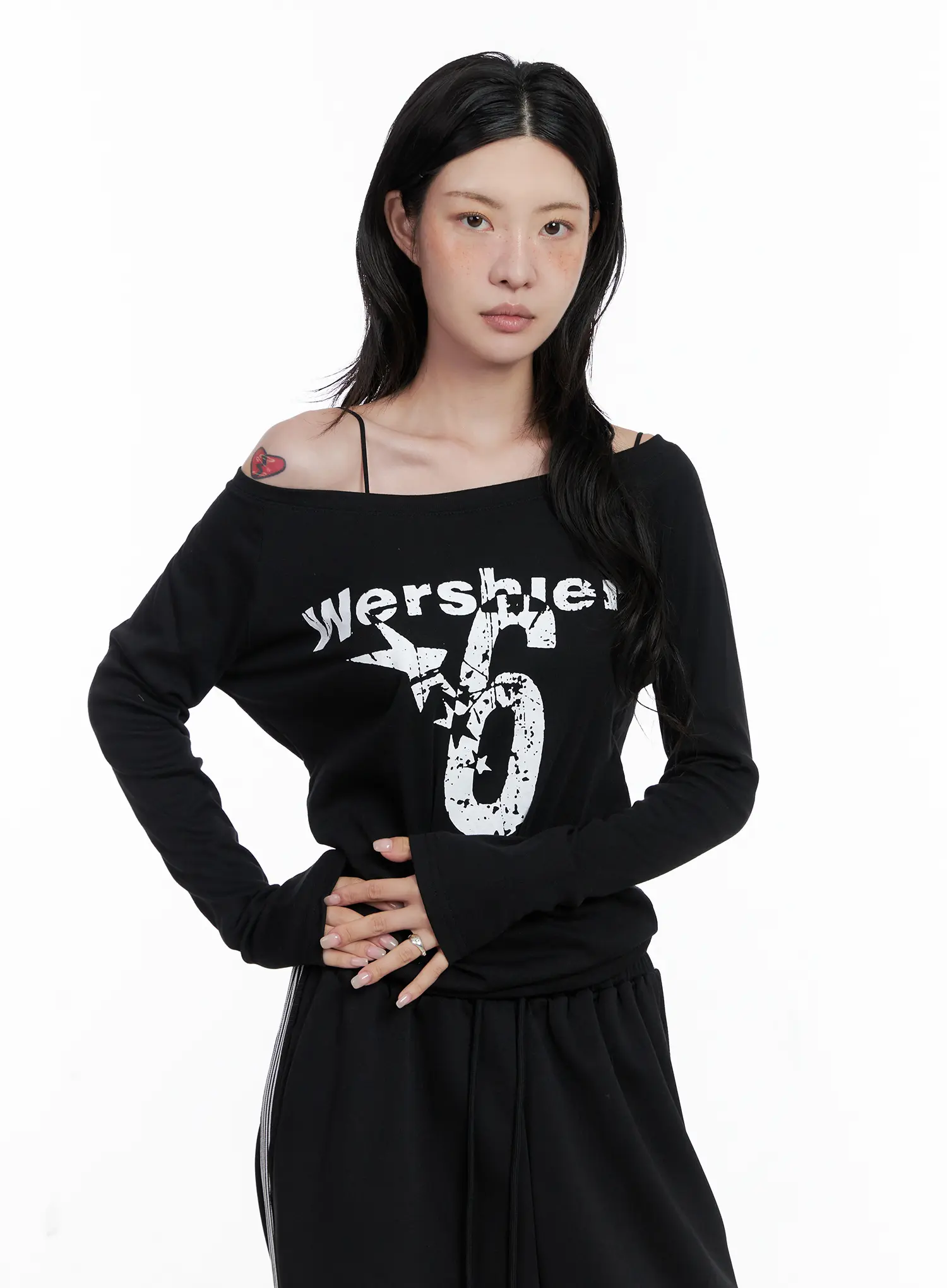 Graphic Off-Shoulder Long Sleeve Shirt CS529 - Image 9