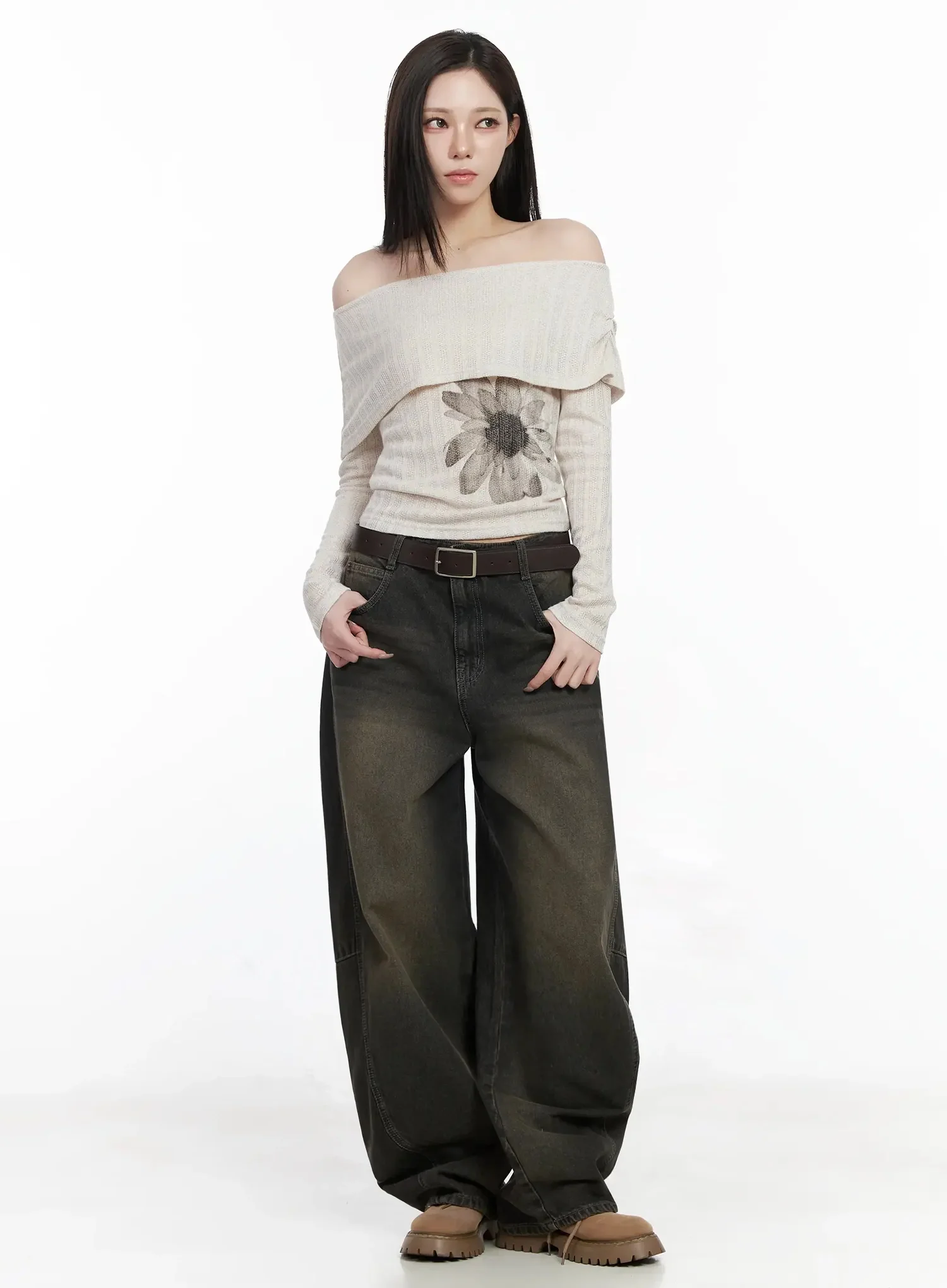 Graphic Off-Shoulder Long Sleeve Top IJ528 - Image 10