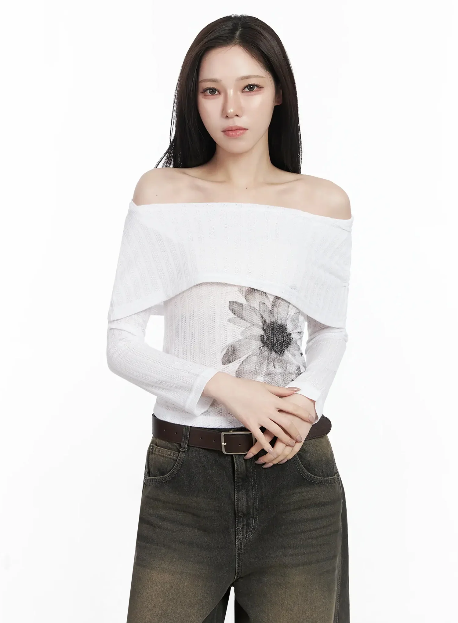 Graphic Off-Shoulder Long Sleeve Top IJ528 - Image 13