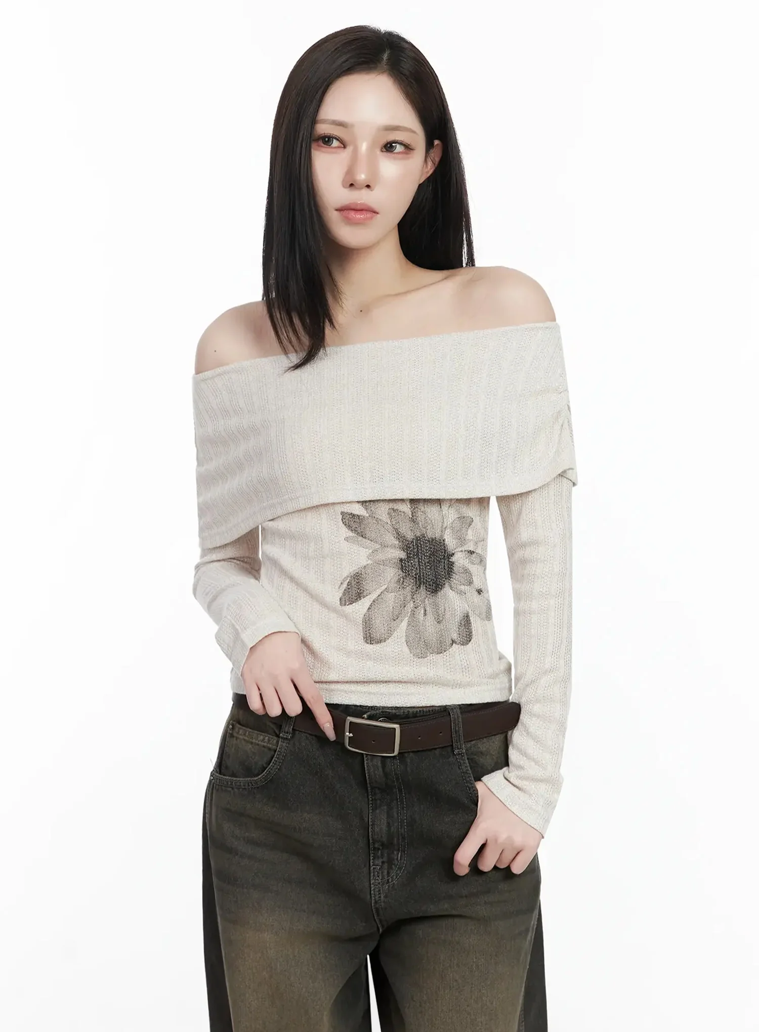 Graphic Off-Shoulder Long Sleeve Top IJ528 - Image 3