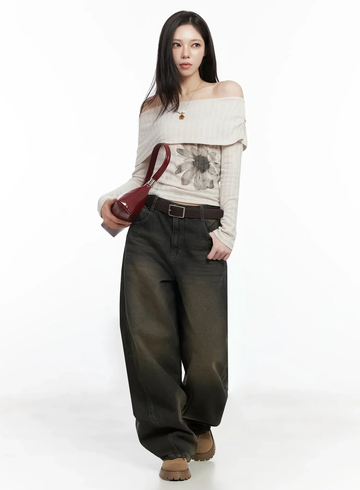 Graphic Off-Shoulder Long Sleeve Top IJ528 - Image 5