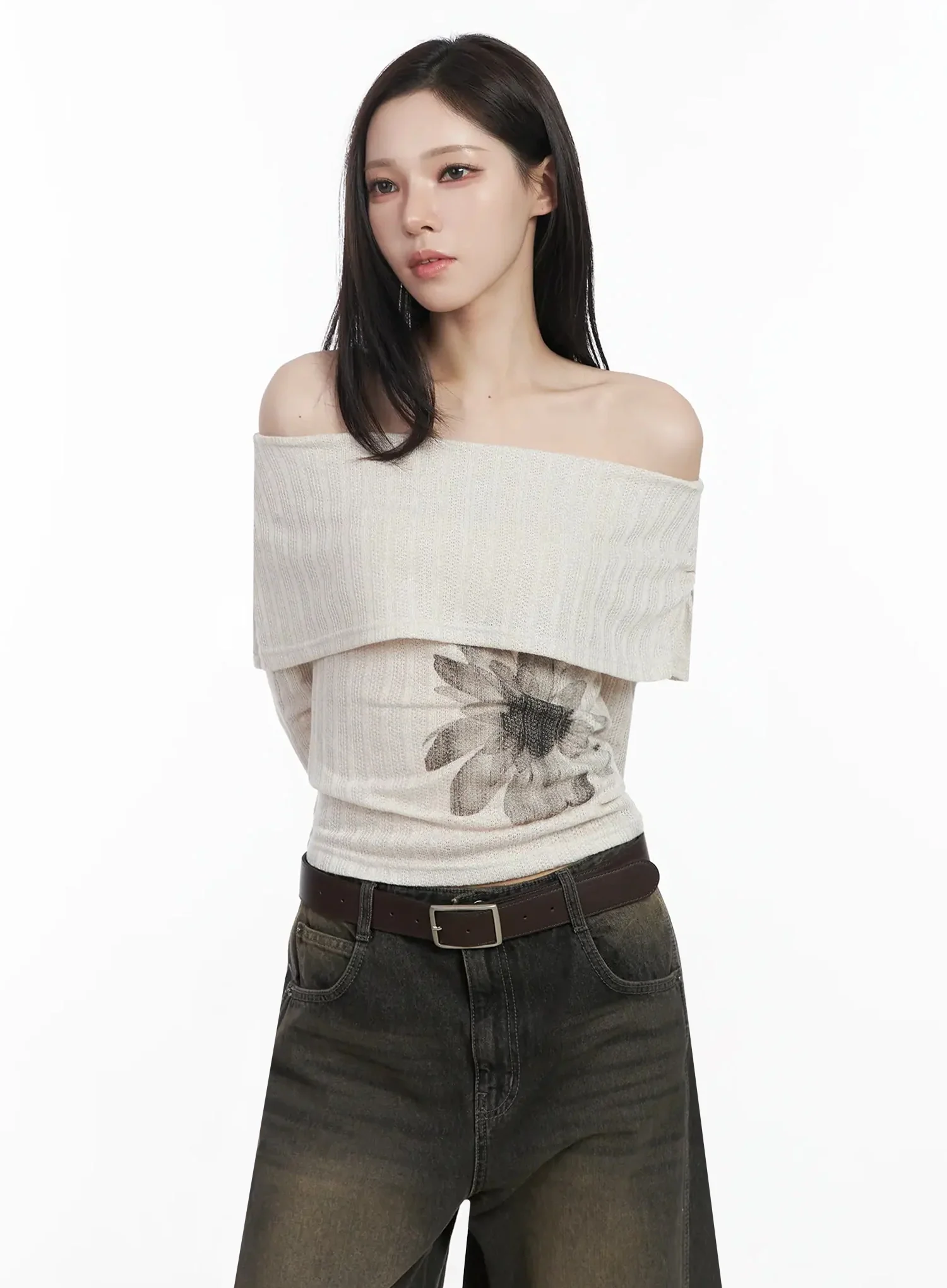 Graphic Off-Shoulder Long Sleeve Top IJ528 - Image 7