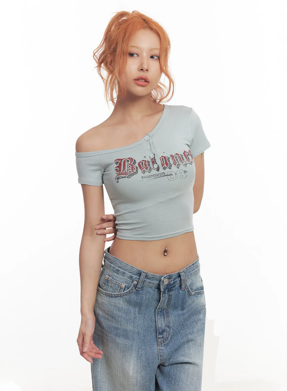 Graphic One-Shoulder Crop Top IA517 - Image 13