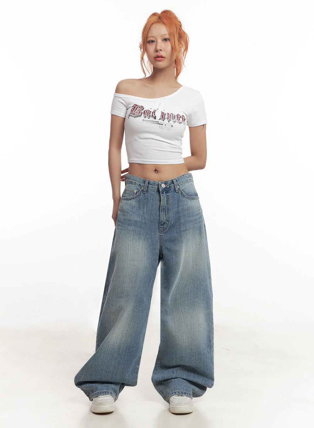 Graphic One-Shoulder Crop Top IA517 - Image 9