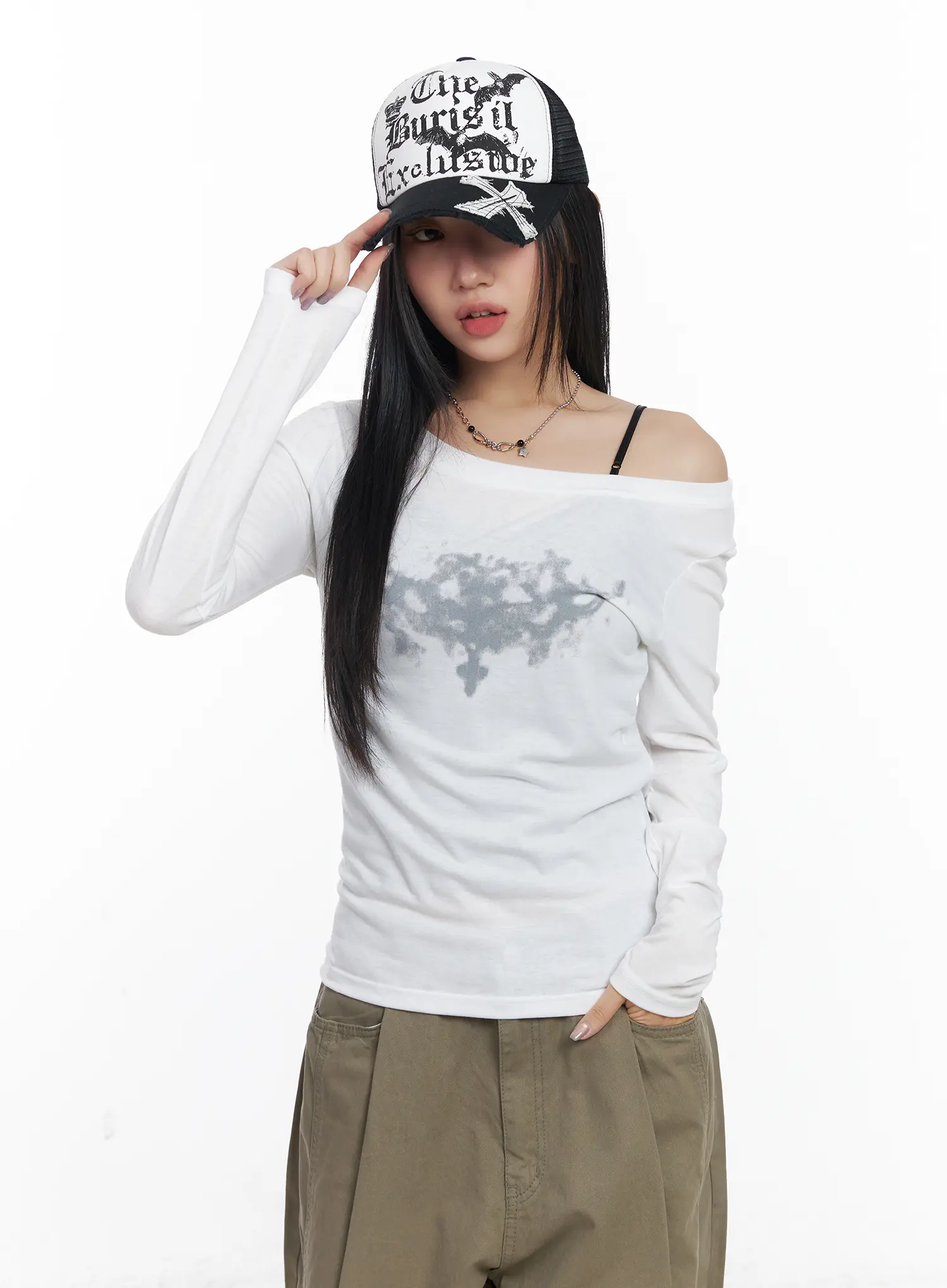 Graphic One-Shoulder Long Sleeve Top CJ530 - Image 8