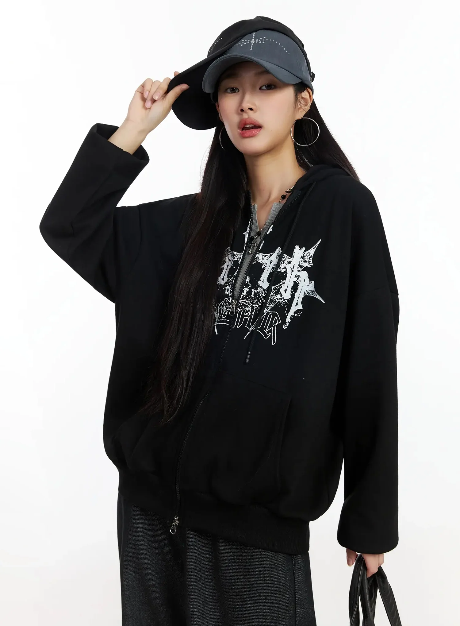 Graphic Oversized Zip Hoodie IM530