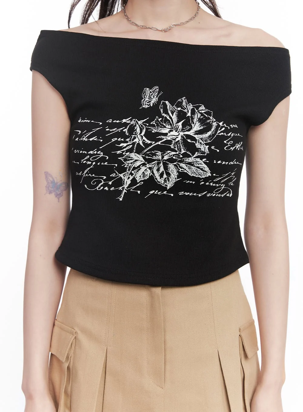 Graphic Print Off-Shoulder Crop Top CY520 - Image 4