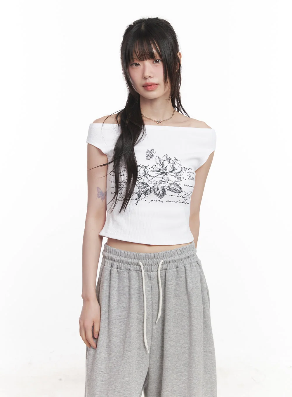 Graphic Print Off-Shoulder Crop Top CY520 - Image 9