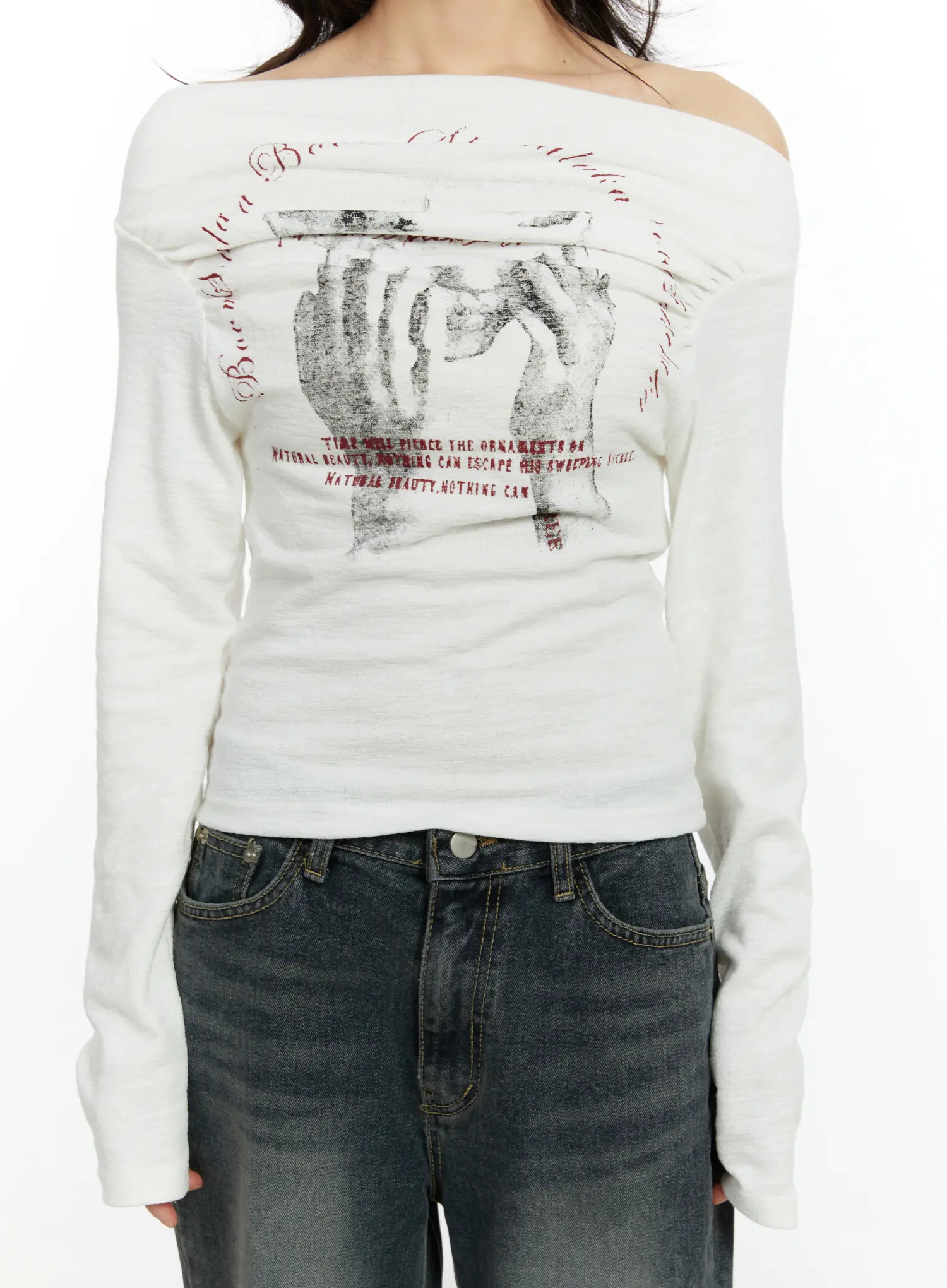 Graphic Print Off-Shoulder Long Sleeve Top CF510 - Image 8