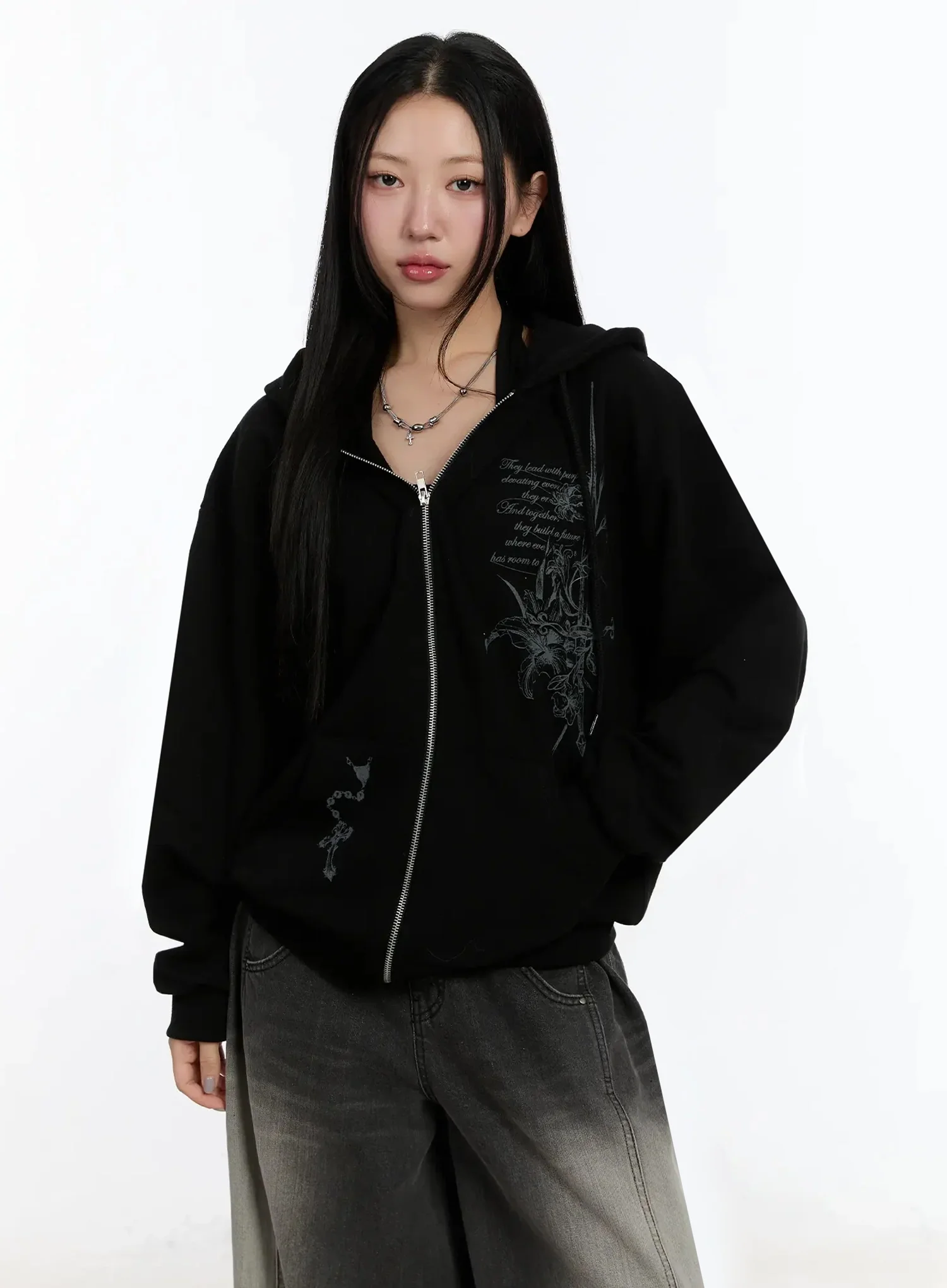 Graphic Print Zip-Up Hoodie IM509 - Image 15