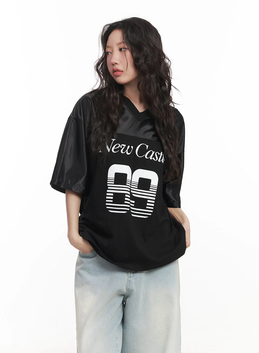 Graphic V-Neck Oversized Tee CA518 - Image 13